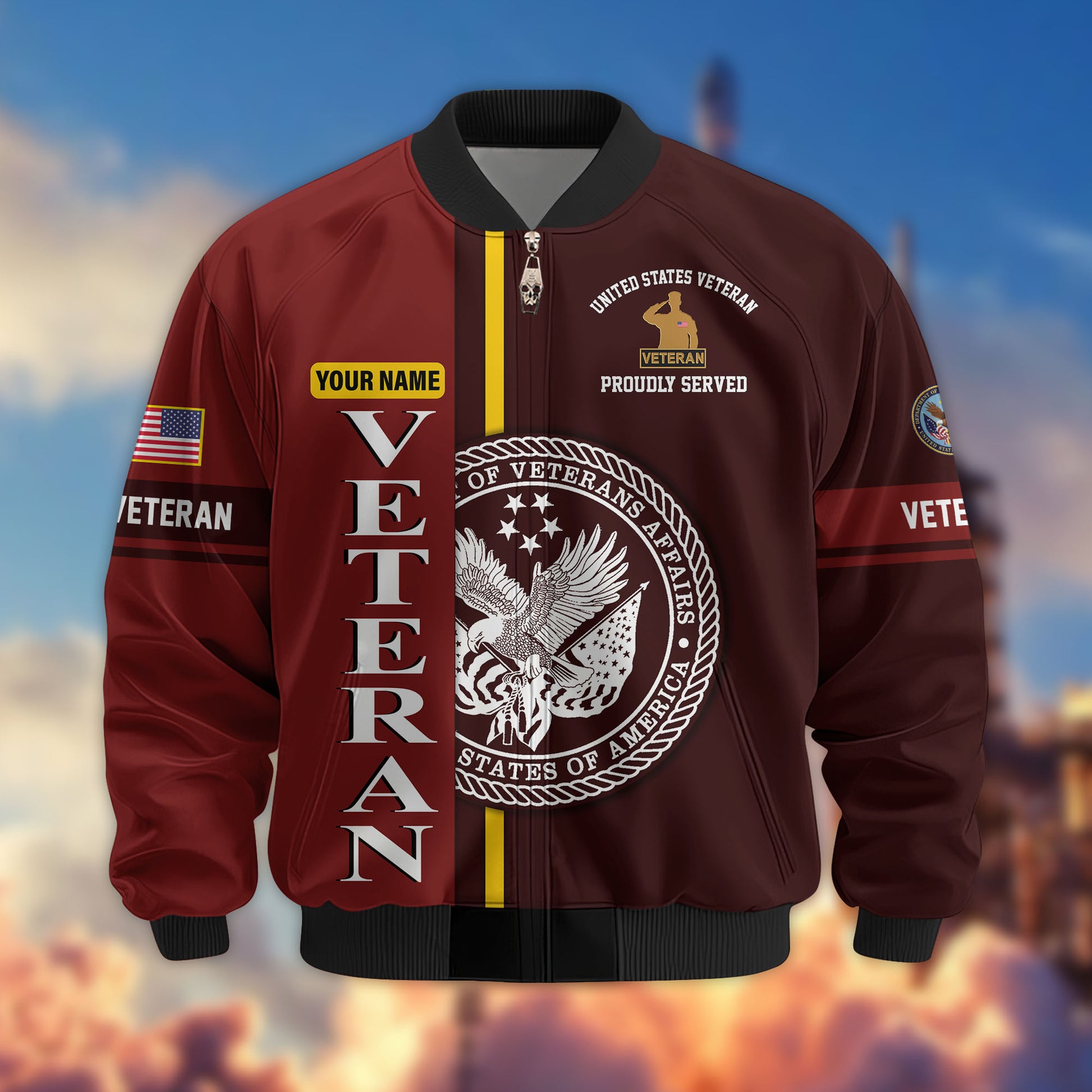 Premium Custom US Veteran Bomber Jacket VPVC802107, Gifts For US Veteran, Gifts On Father's Day, Veterans Day.