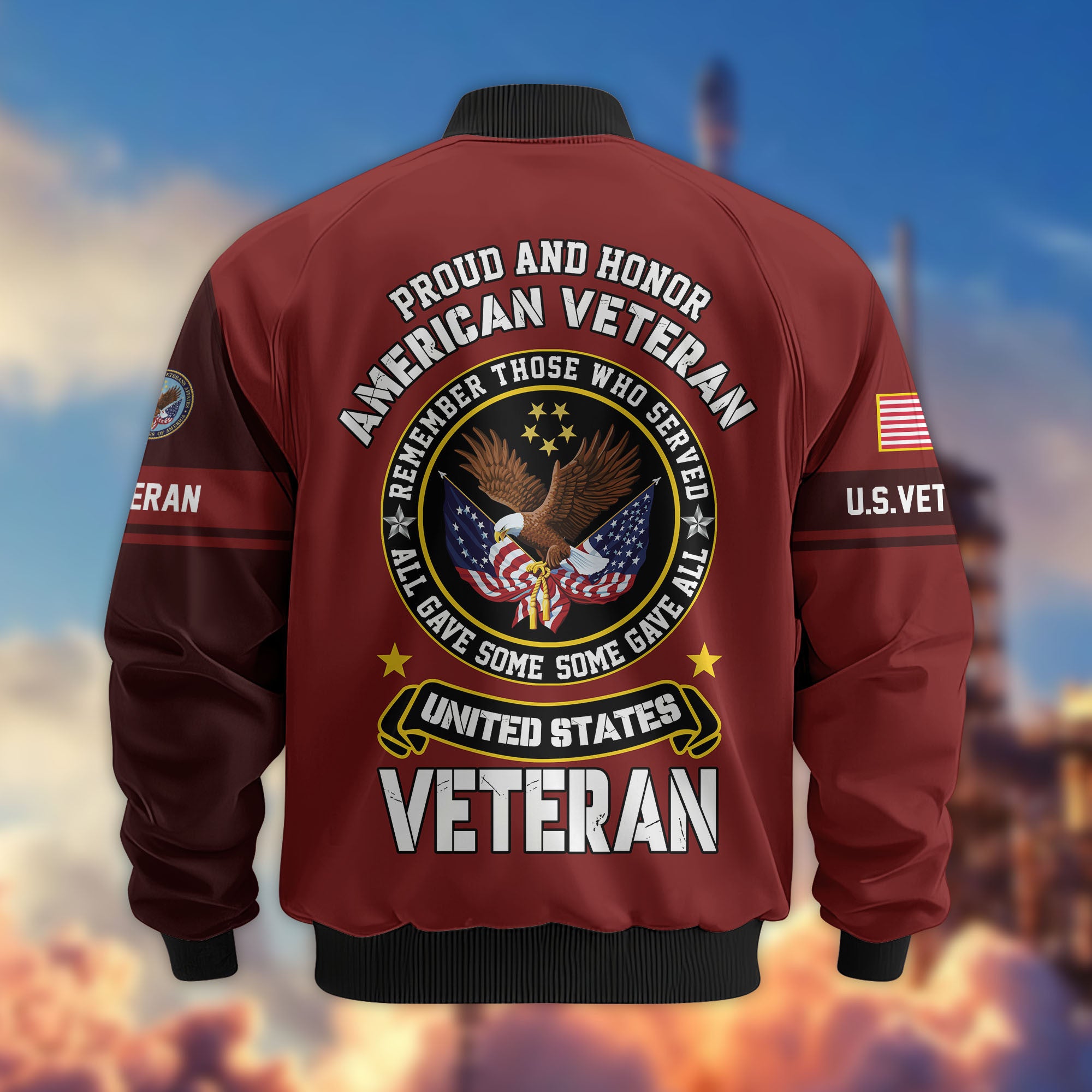 Premium Custom US Veteran Bomber Jacket VPVC802107, Gifts For US Veteran, Gifts On Father's Day, Veterans Day.