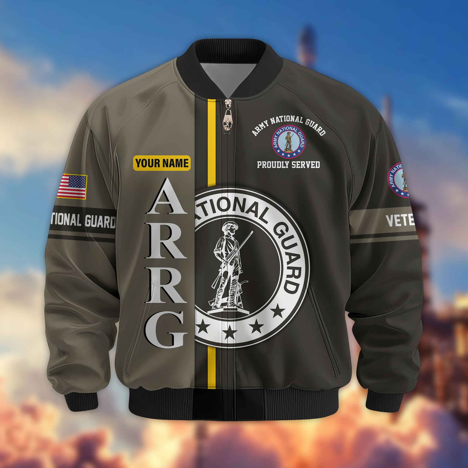 Premium Custom US Army National Guard Veteran Bomber Jacket VPVC802108, Gifts For Army National Guard Veteran, Gifts On Father's Day, Veterans Day.