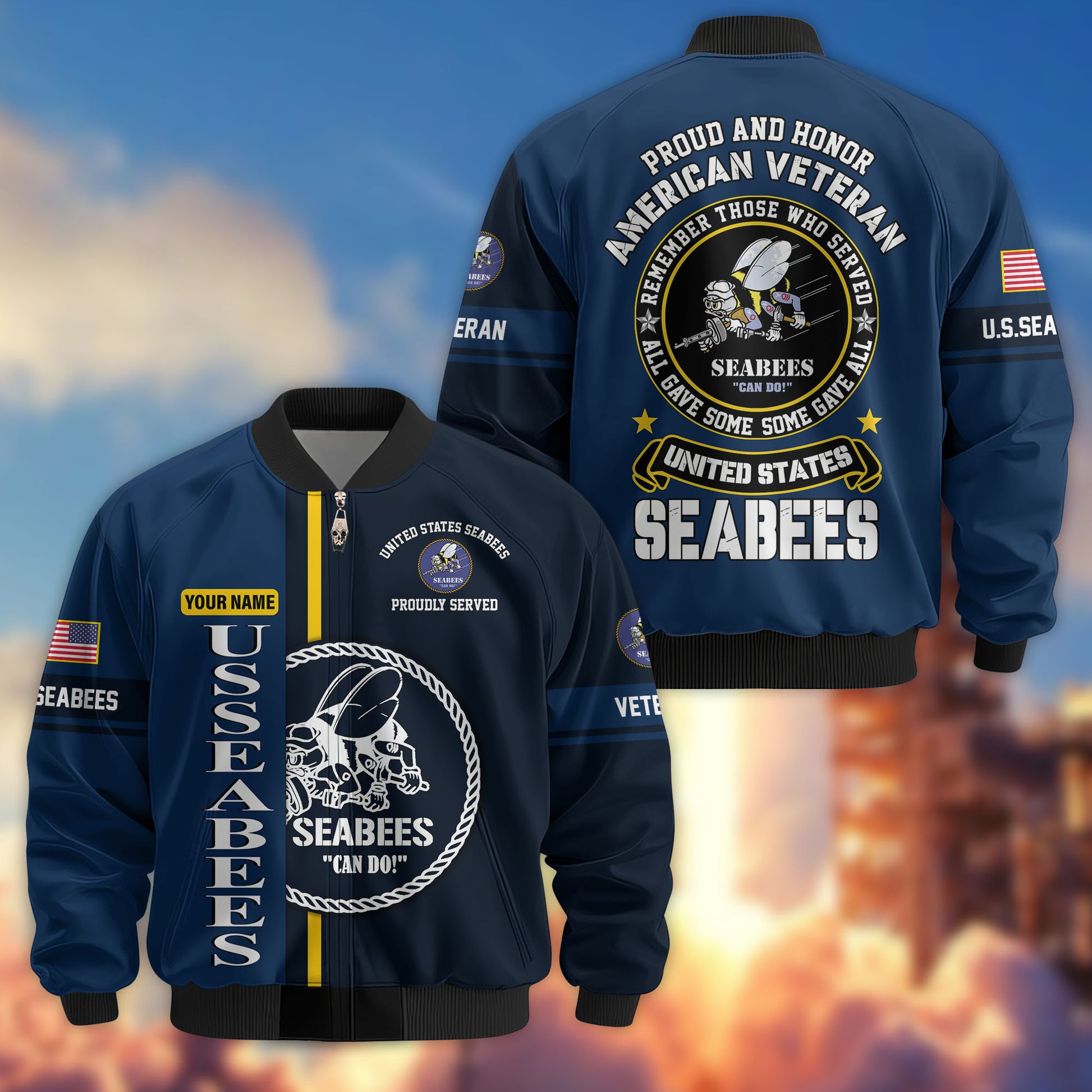 Premium Custom US Seabees Bomber Jacket VPVC802109, Gifts For Seabees Veteran, Gifts On Father's Day, Veterans Day.