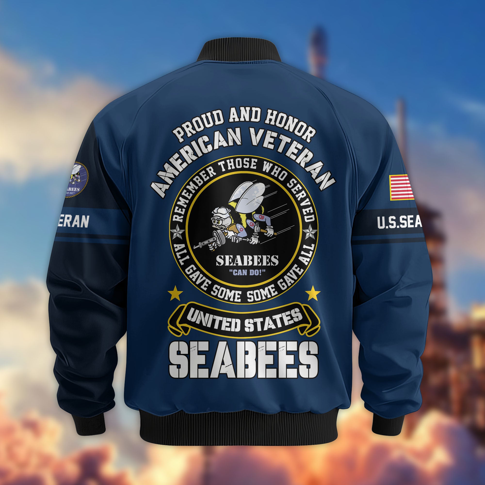 Premium Custom US Seabees Bomber Jacket VPVC802109, Gifts For Seabees Veteran, Gifts On Father's Day, Veterans Day.