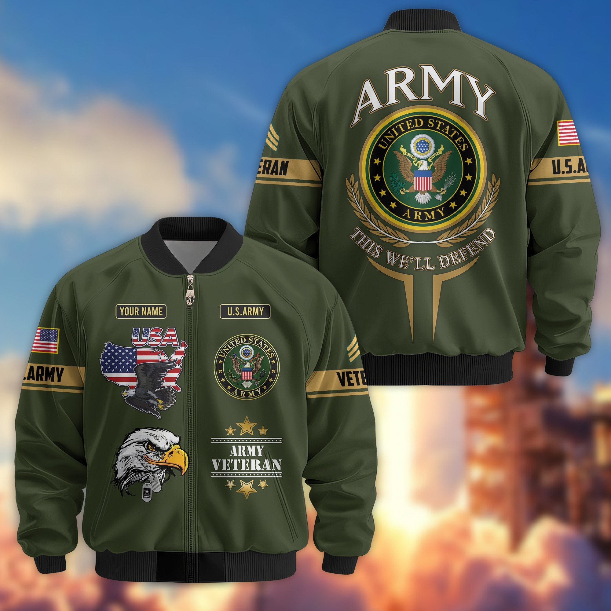 Premium Custom US Army Veteran Bomber Jacket VPVC802201, Gifts For US Army Veteran, Gifts On Father's Day, Veterans Day.