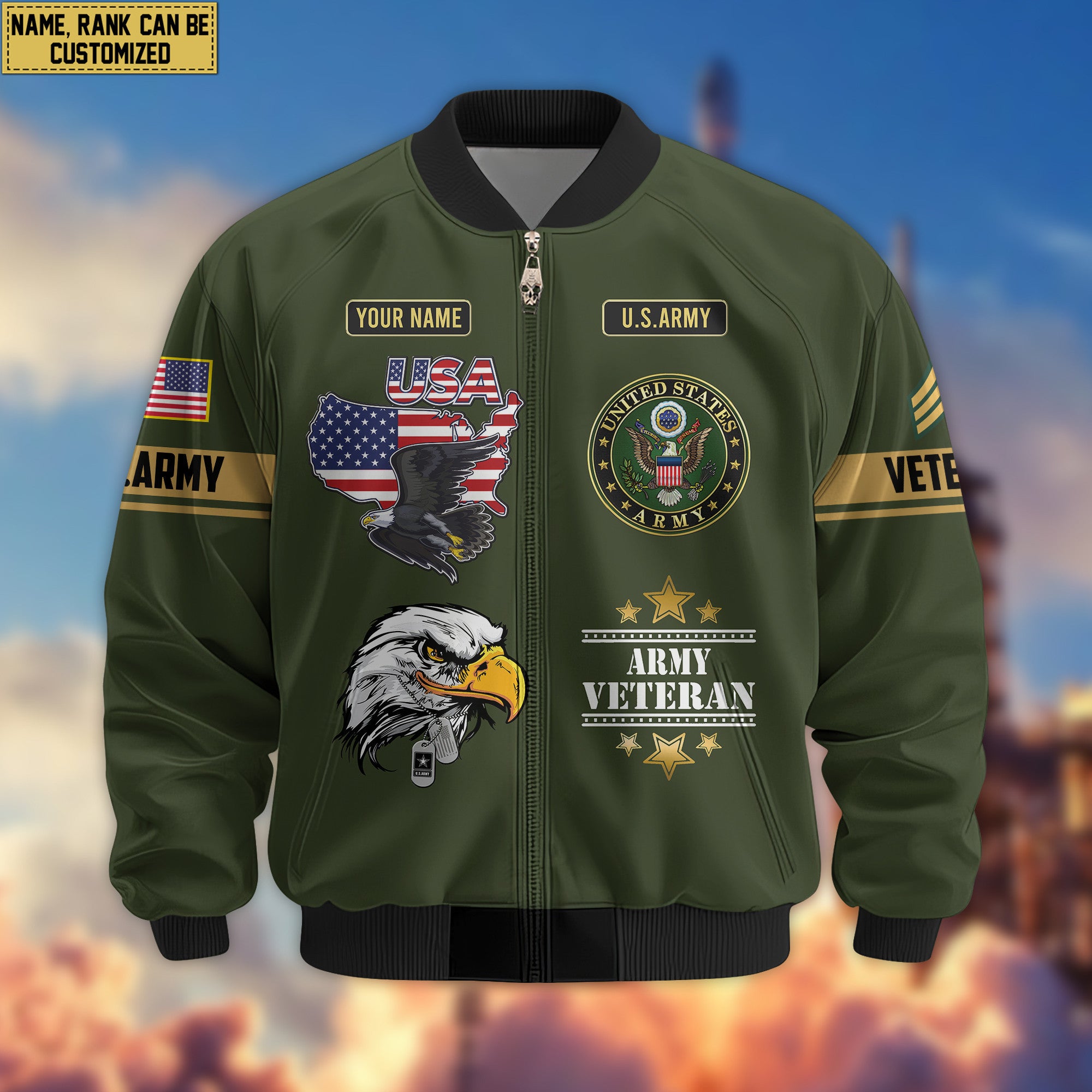 Premium Custom US Army Veteran Bomber Jacket VPVC802201, Gifts For US Army Veteran, Gifts On Father's Day, Veterans Day.