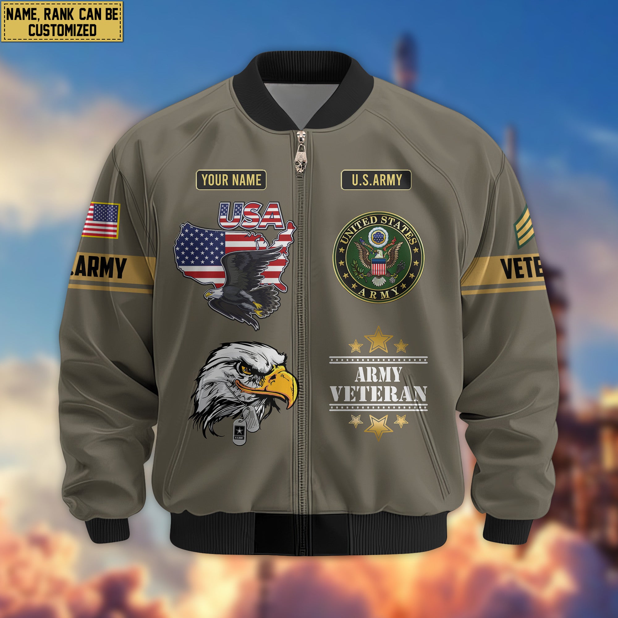 Premium Custom US Army Veteran Bomber Jacket VPVC802210, Gifts For US Army Veteran, Gifts On Father's Day, Veterans Day.