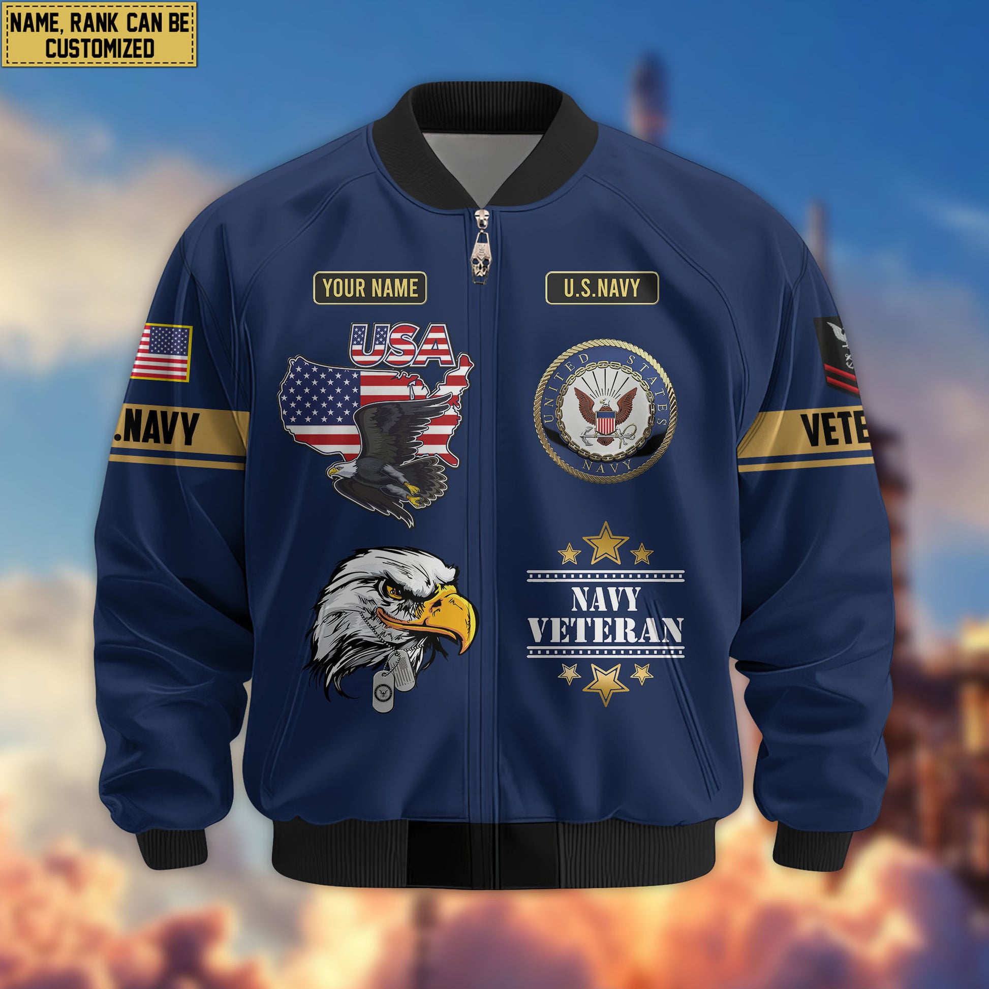 Premium Custom US Navy Veteran Bomber Jacket VPVC802202, Gifts For US Navy Veteran, Gifts On Father's Day, Veterans Day.