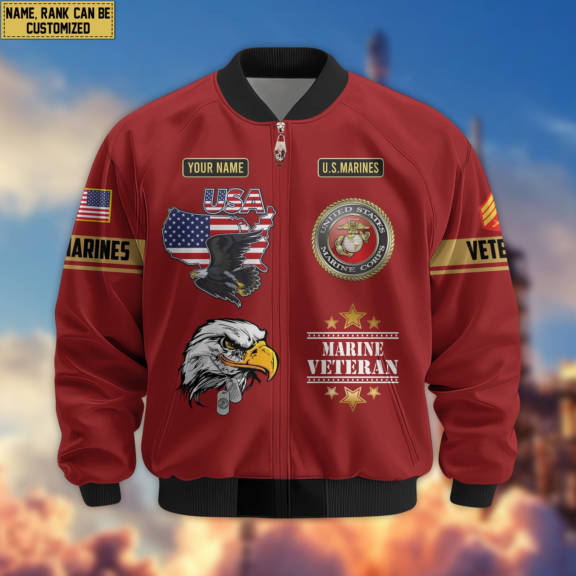 Premium Custom USMC Veteran Bomber Jacket VPVC802203, Gifts For US Marine Veteran, Gifts On Father's Day, Veterans Day.