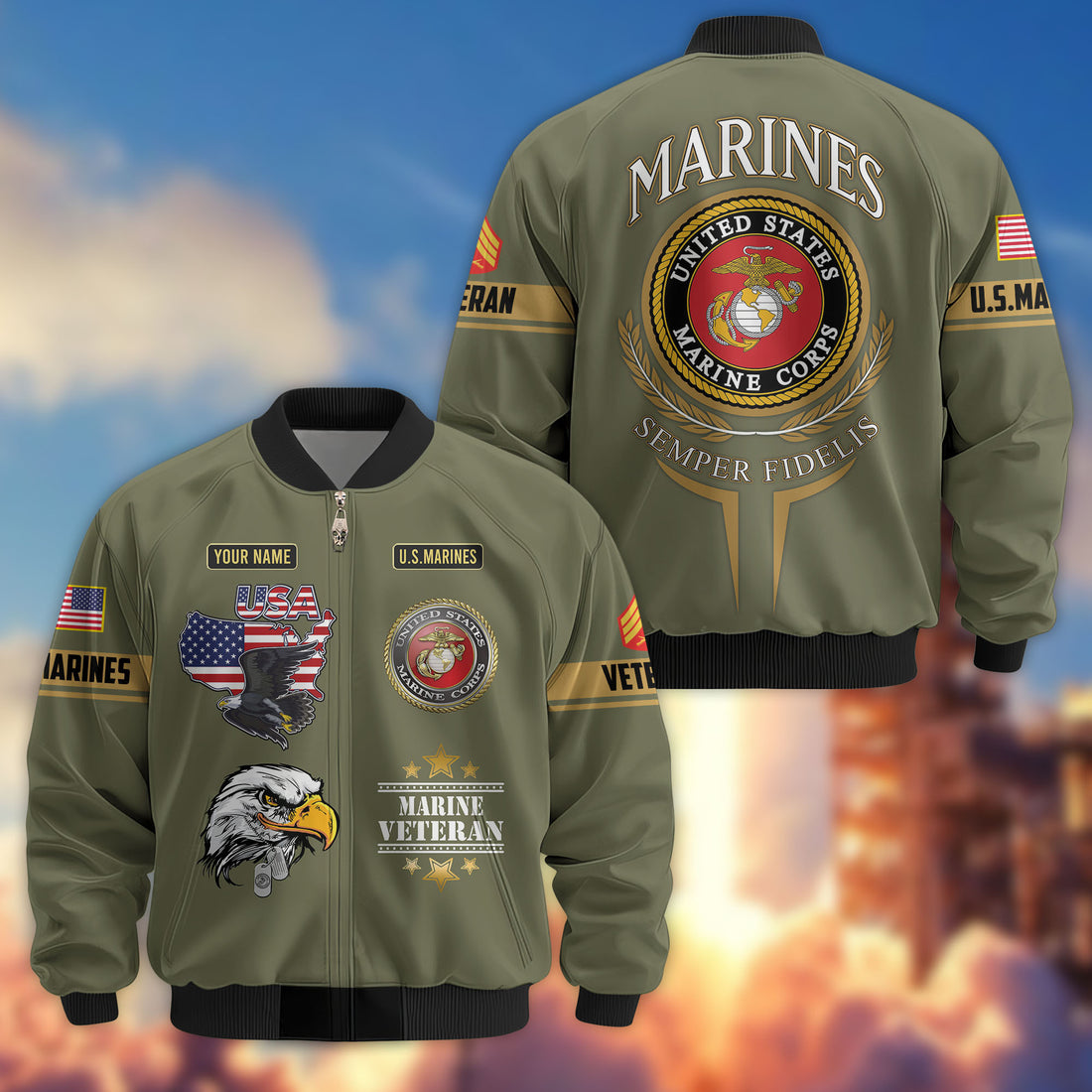 Premium Custom USMC Veteran Bomber Jacket VPVC802211, Gifts For US Marine Veteran, Gifts On Father's Day, Veterans Day.