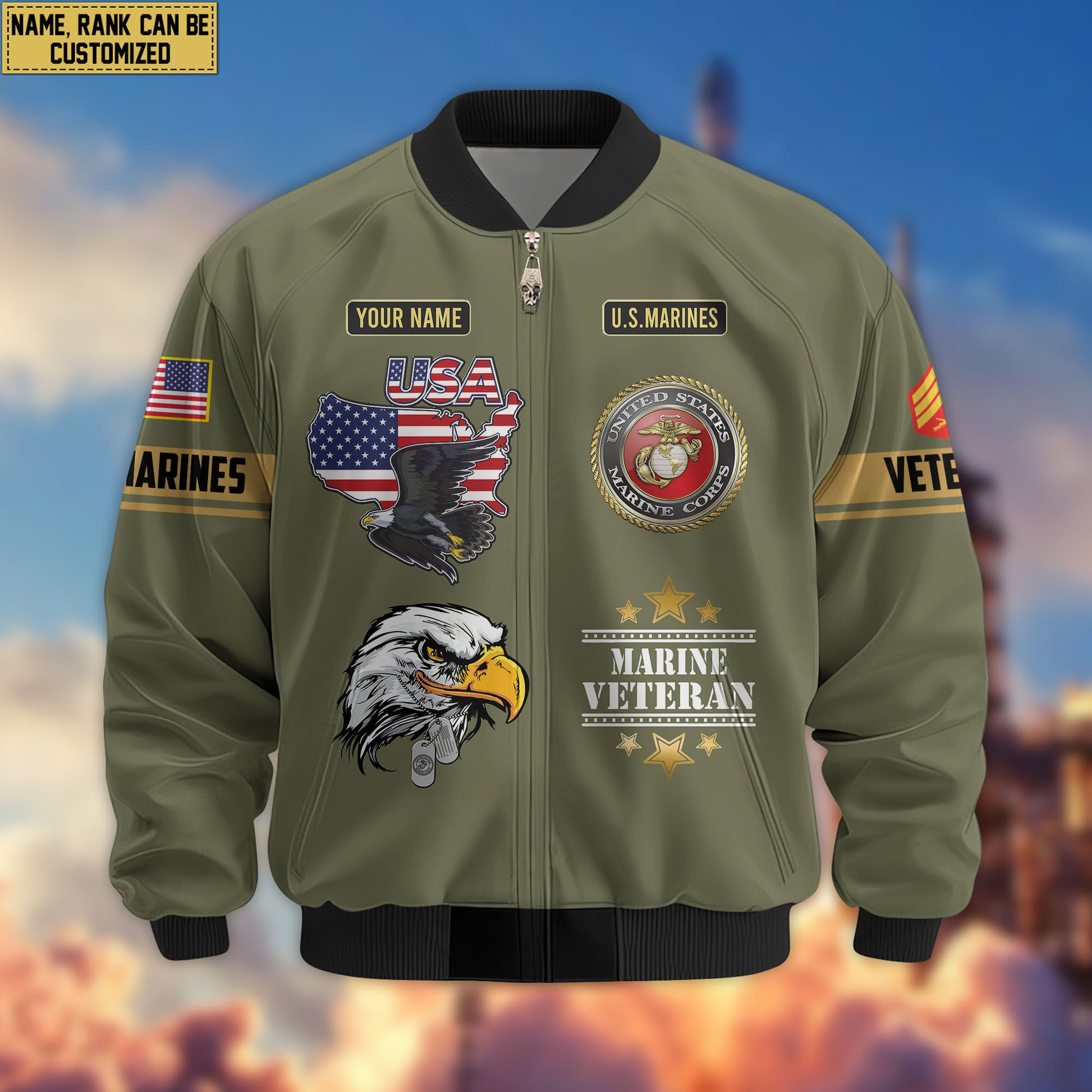 Premium Custom USMC Veteran Bomber Jacket VPVC802211, Gifts For US Marine Veteran, Gifts On Father's Day, Veterans Day.