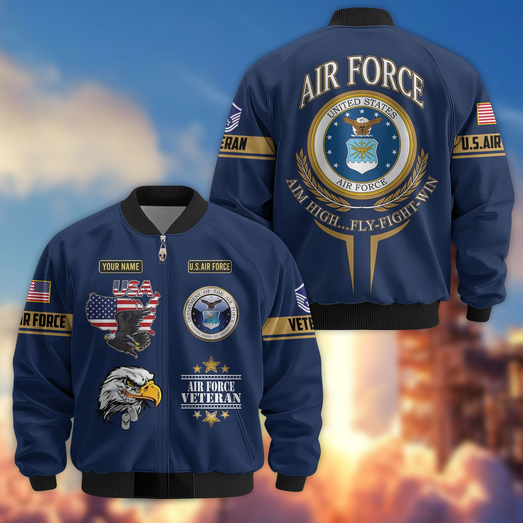 Premium Custom USAF Veteran Bomber Jacket VPVC802204, Gifts For US Air Force Veteran, Gifts On Father's Day, Veterans Day.