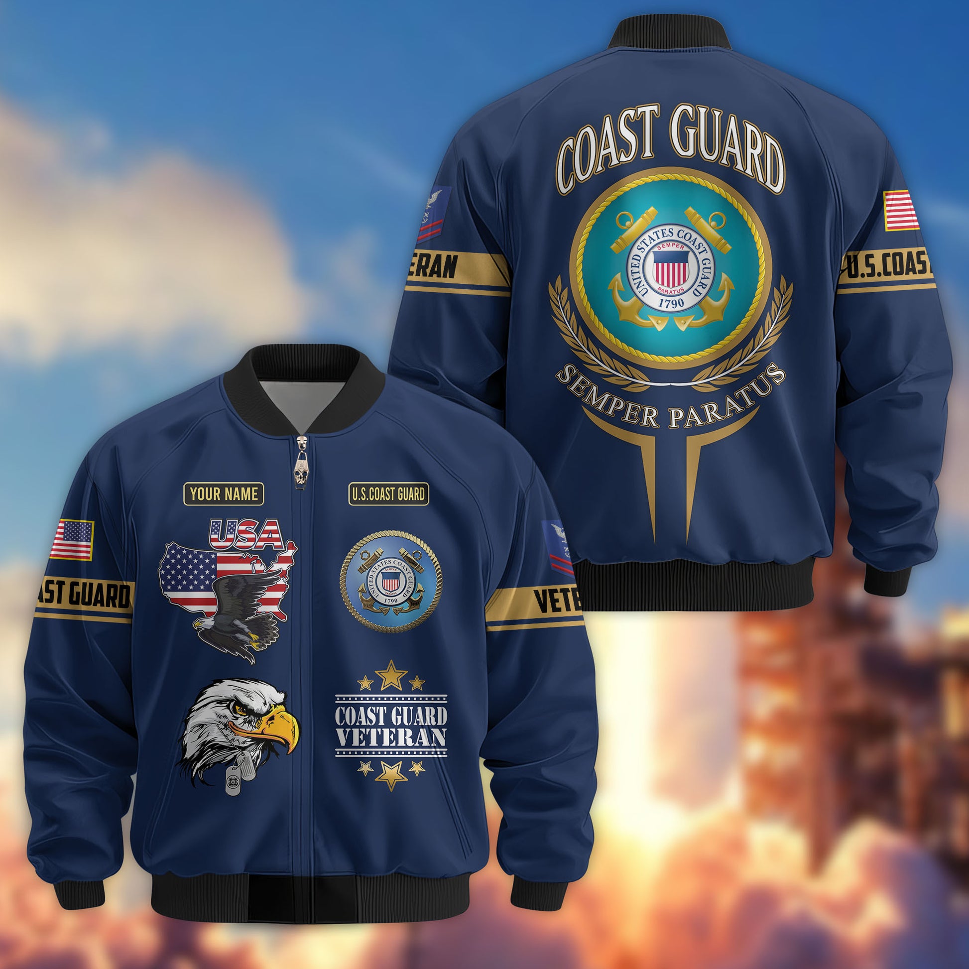 Premium Custom USCG Veteran Bomber Jacket VPVC802205, Gifts For Coast Guard Veteran, Gifts On Father's Day, Veterans Day.
