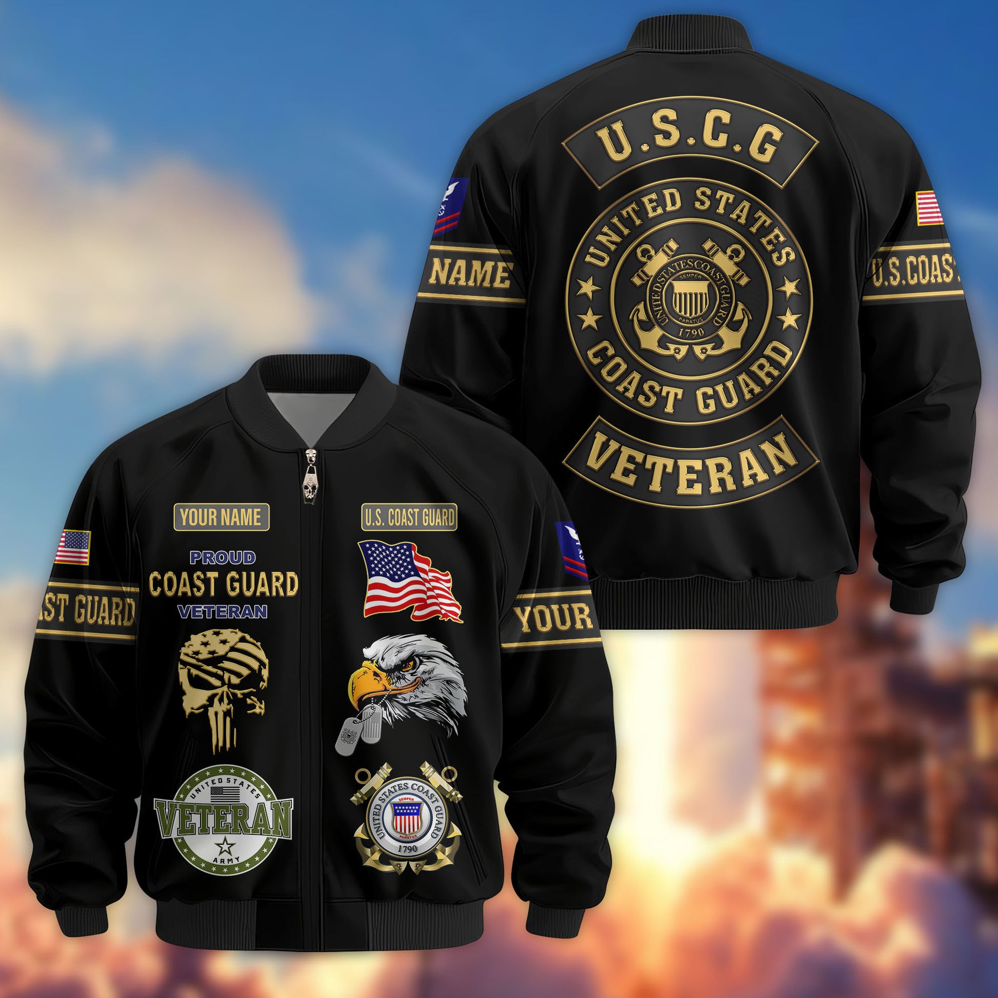 Premium Custom USCG Veteran Bomber Jacket VPVC802305, Gifts For Coast Guard Veteran, Gifts On Father's Day, Veterans Day.