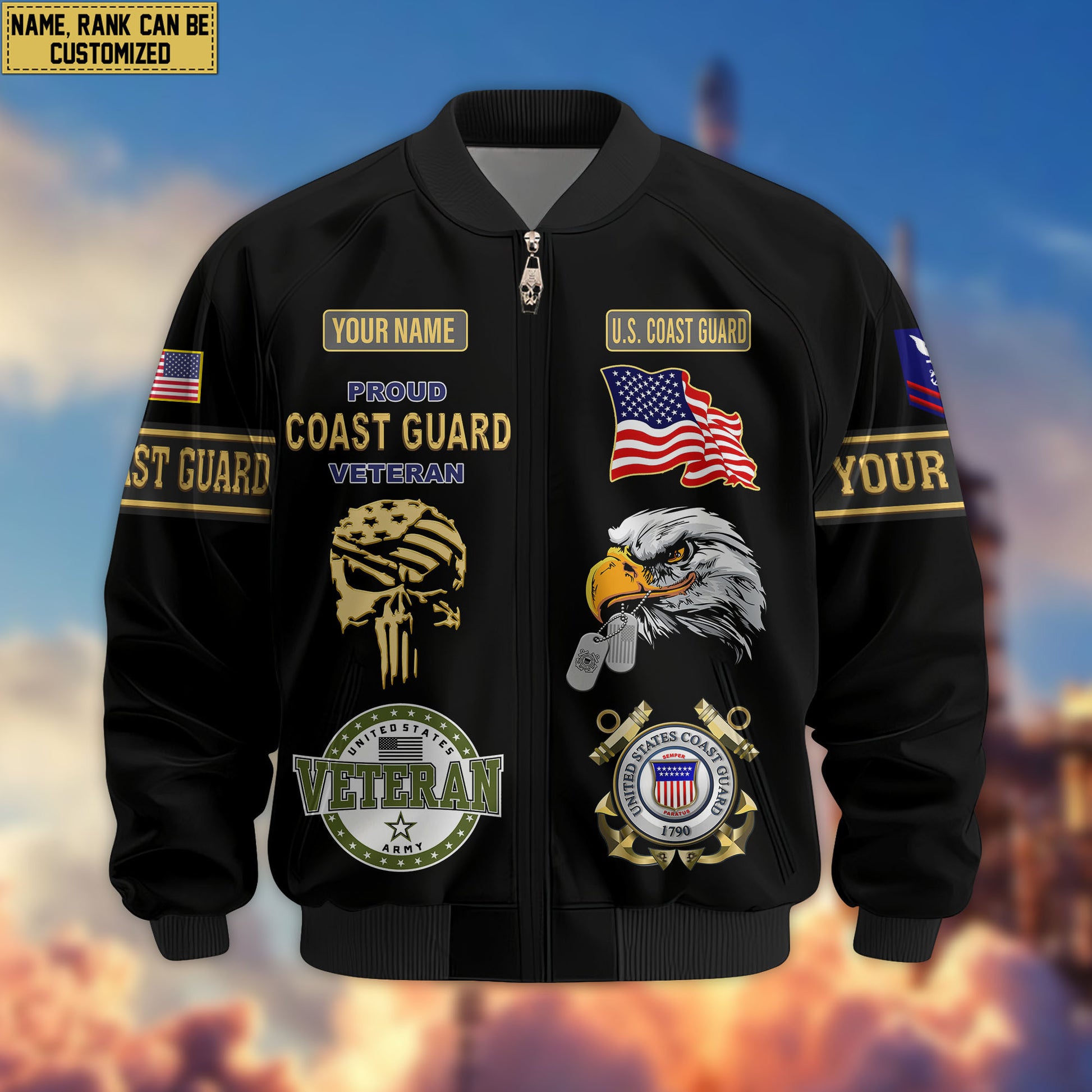 Premium Custom USCG Veteran Bomber Jacket VPVC802305, Gifts For Coast Guard Veteran, Gifts On Father's Day, Veterans Day.