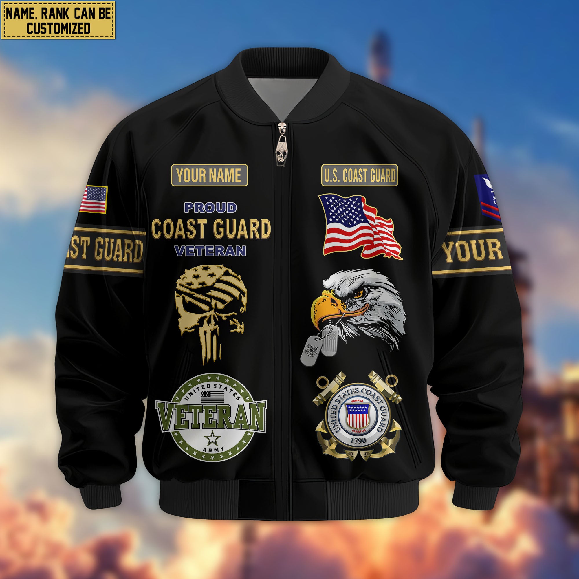 Premium Custom USCG Veteran Bomber Jacket VPVC802305, Gifts For Coast Guard Veteran, Gifts On Father's Day, Veterans Day.