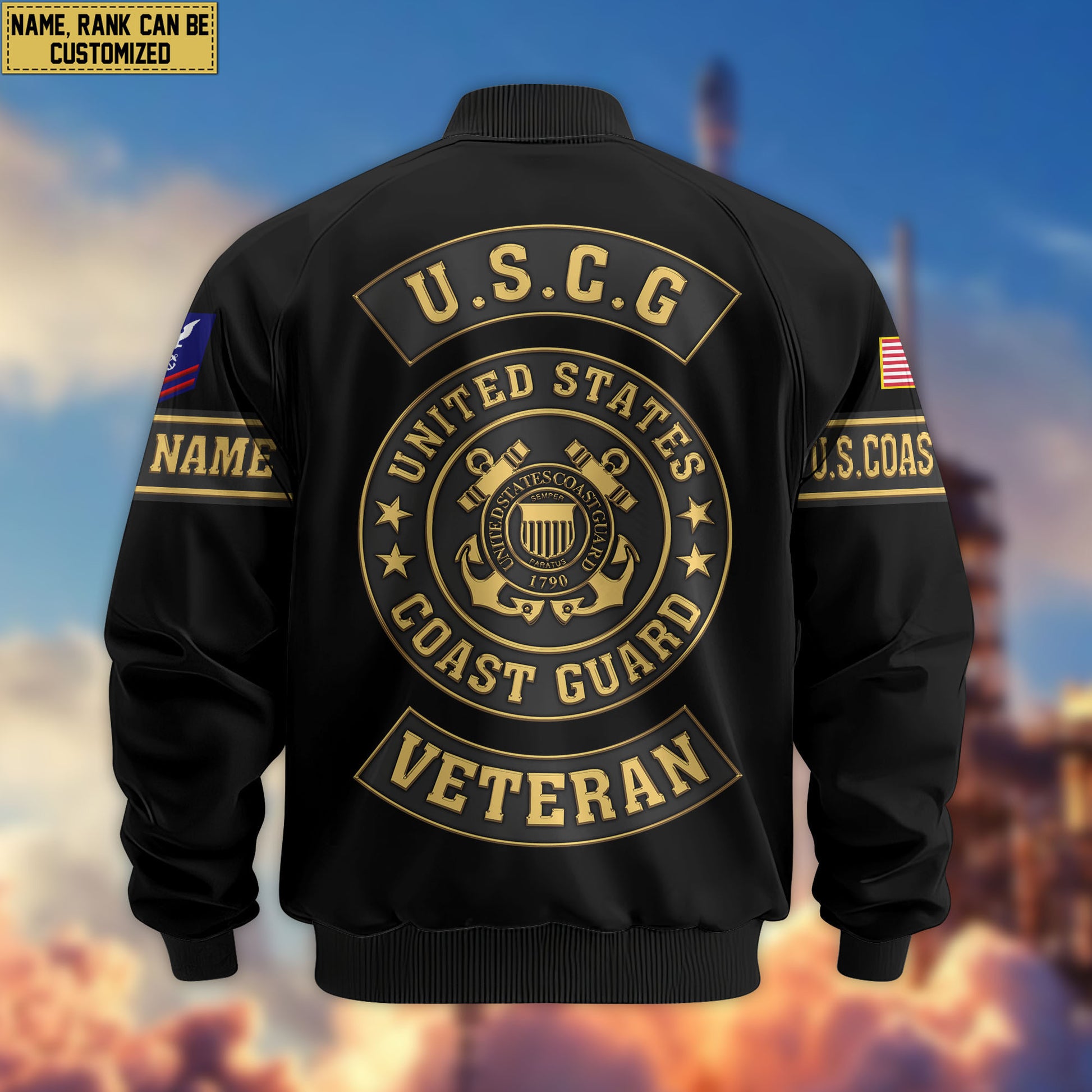 Premium Custom USCG Veteran Bomber Jacket VPVC802305, Gifts For Coast Guard Veteran, Gifts On Father's Day, Veterans Day.