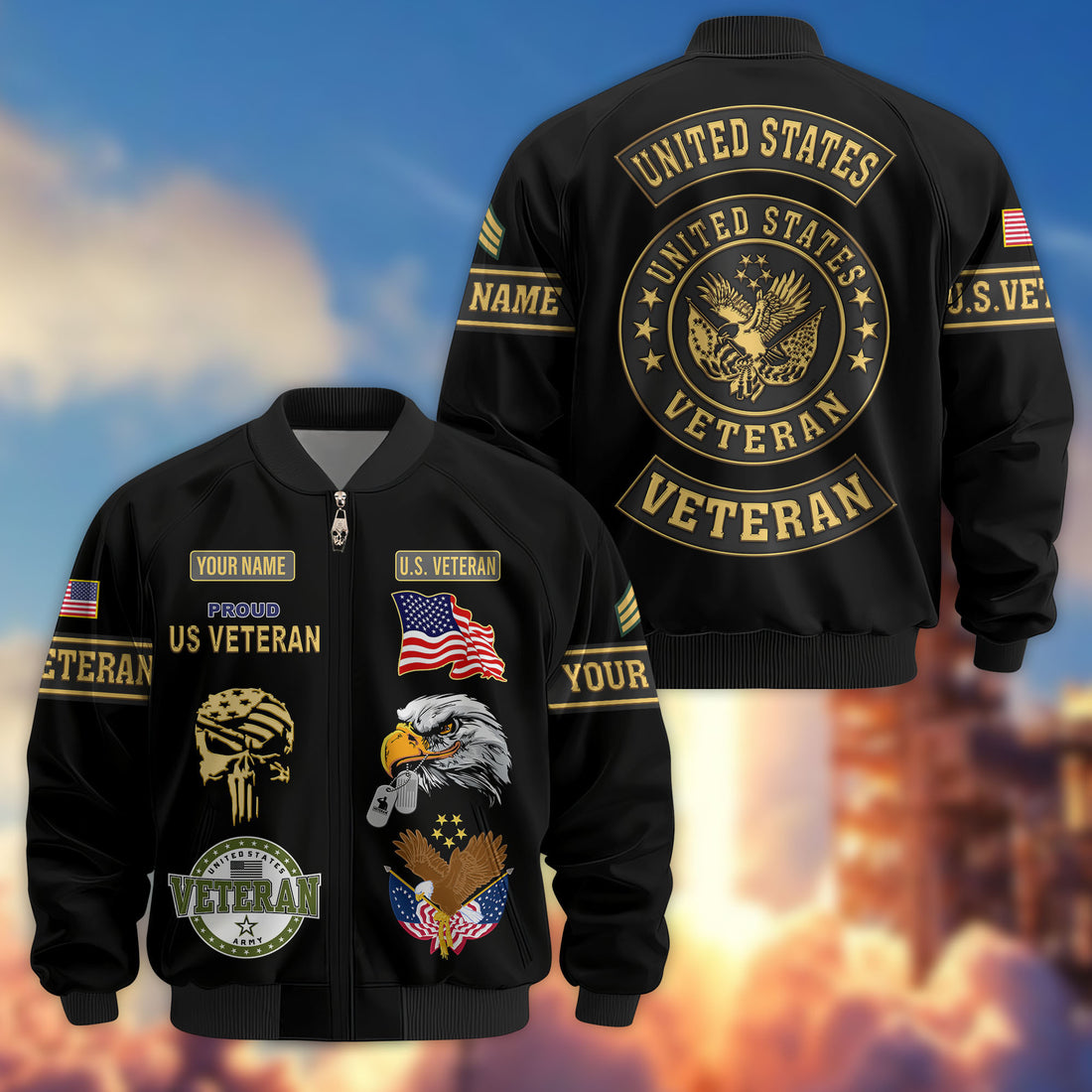 Premium Custom US Veteran Bomber Jacket VPVC802307, Gifts For US Veteran, Gifts On Father's Day, Veterans Day.