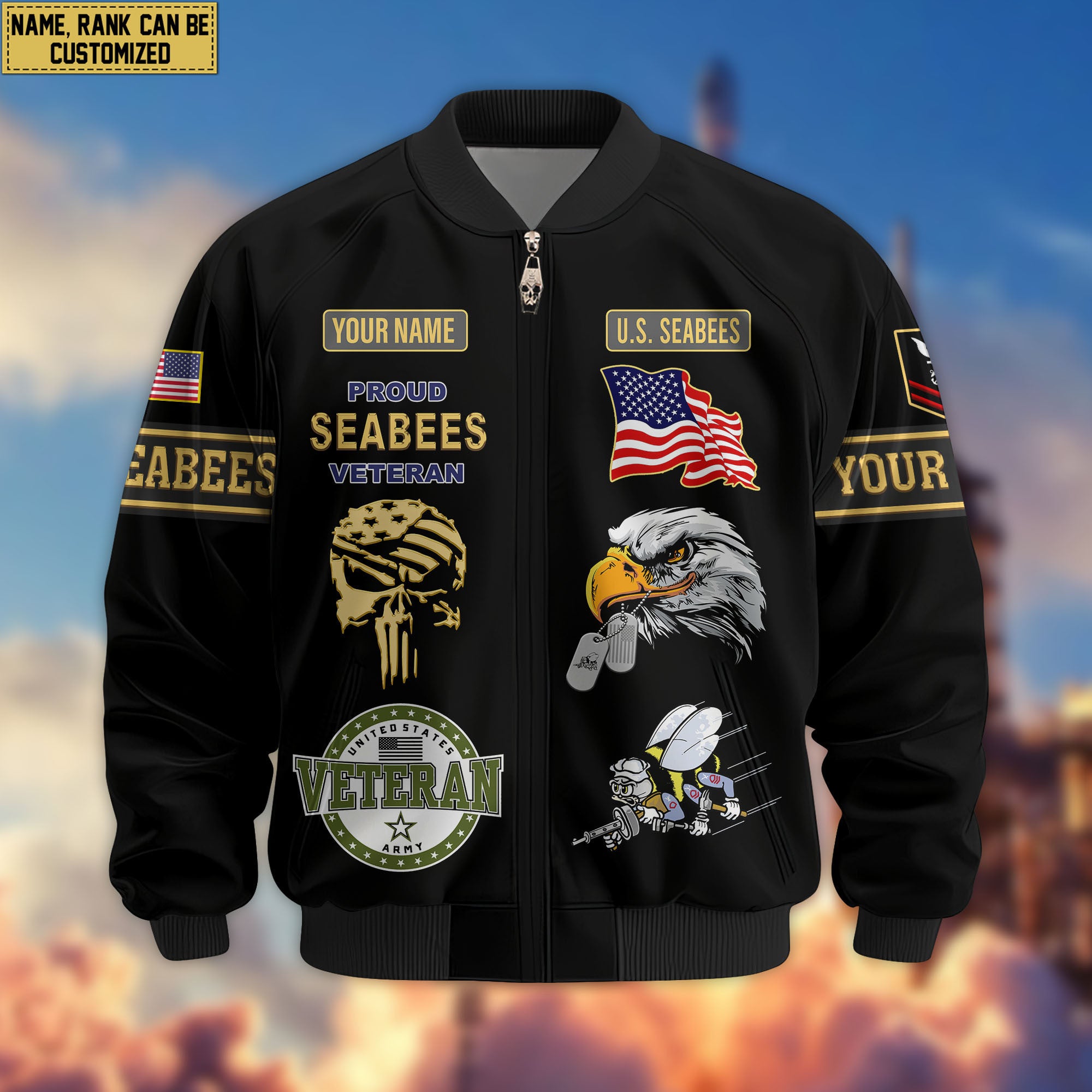 Premium Custom US Seabees Bomber Jacket VPVC802309, Gifts For Seabees Veteran, Gifts On Father's Day, Veterans Day.