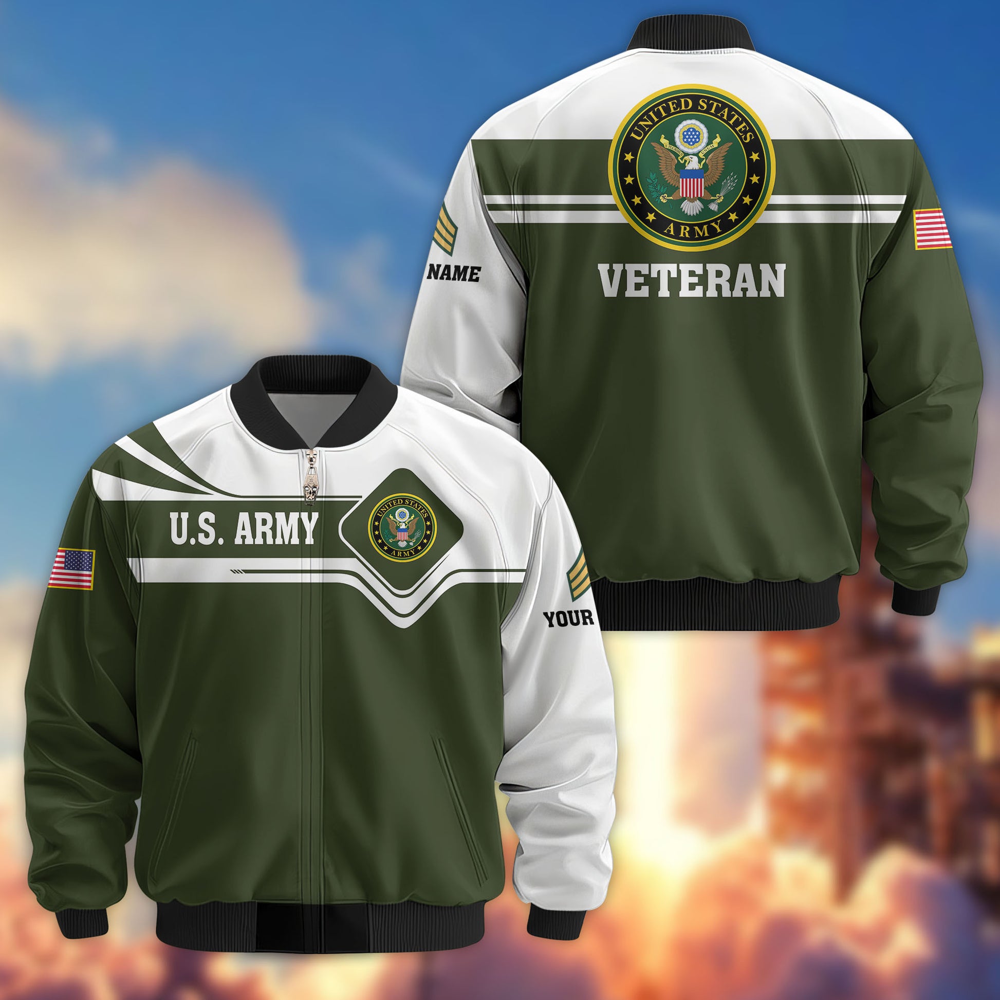 Premium Custom US Army Veteran Bomber Jacket VPVC802701, Gifts For US Army Veteran, Gifts On Father's Day, Veterans Day.