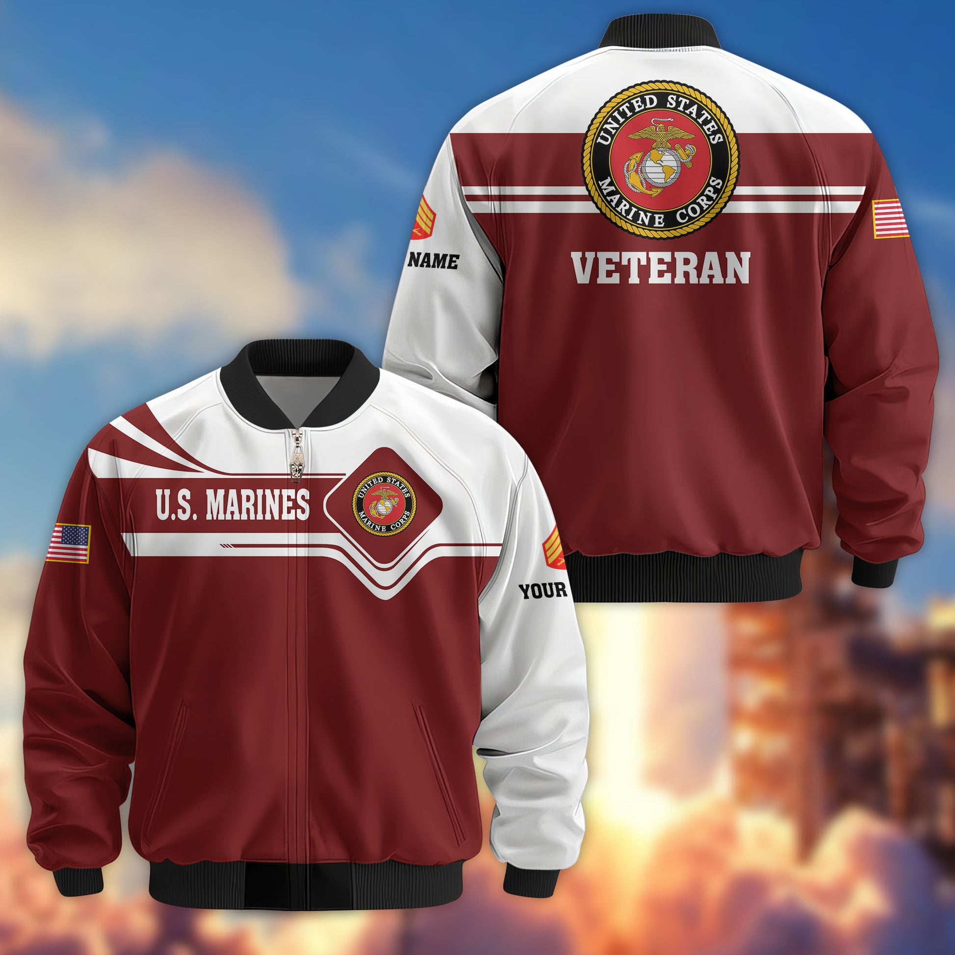 Premium Custom USMC Veteran Bomber Jacket VPVC802703, Gifts For US Marine Veteran, Gifts On Father's Day, Veterans Day.