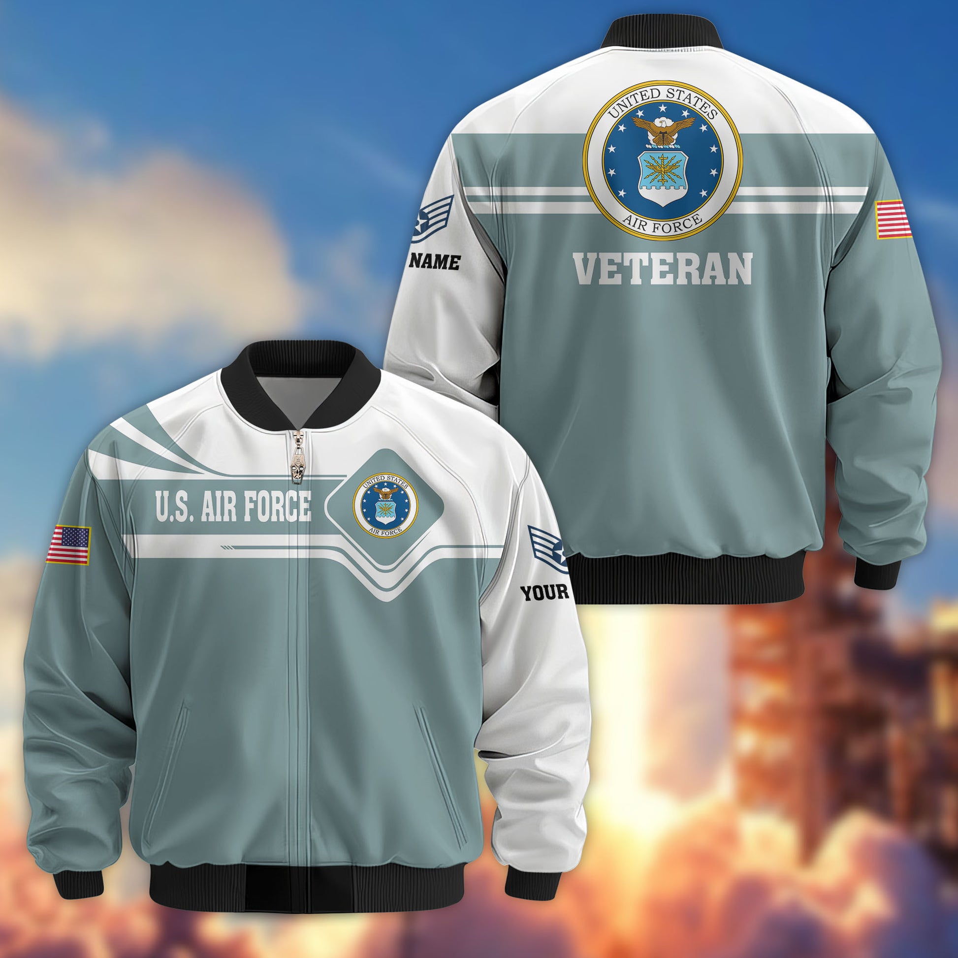 Premium Custom USAF Veteran Bomber Jacket VPVC802704, Gifts For US Air Force Veteran, Gifts On Father's Day, Veterans Day.