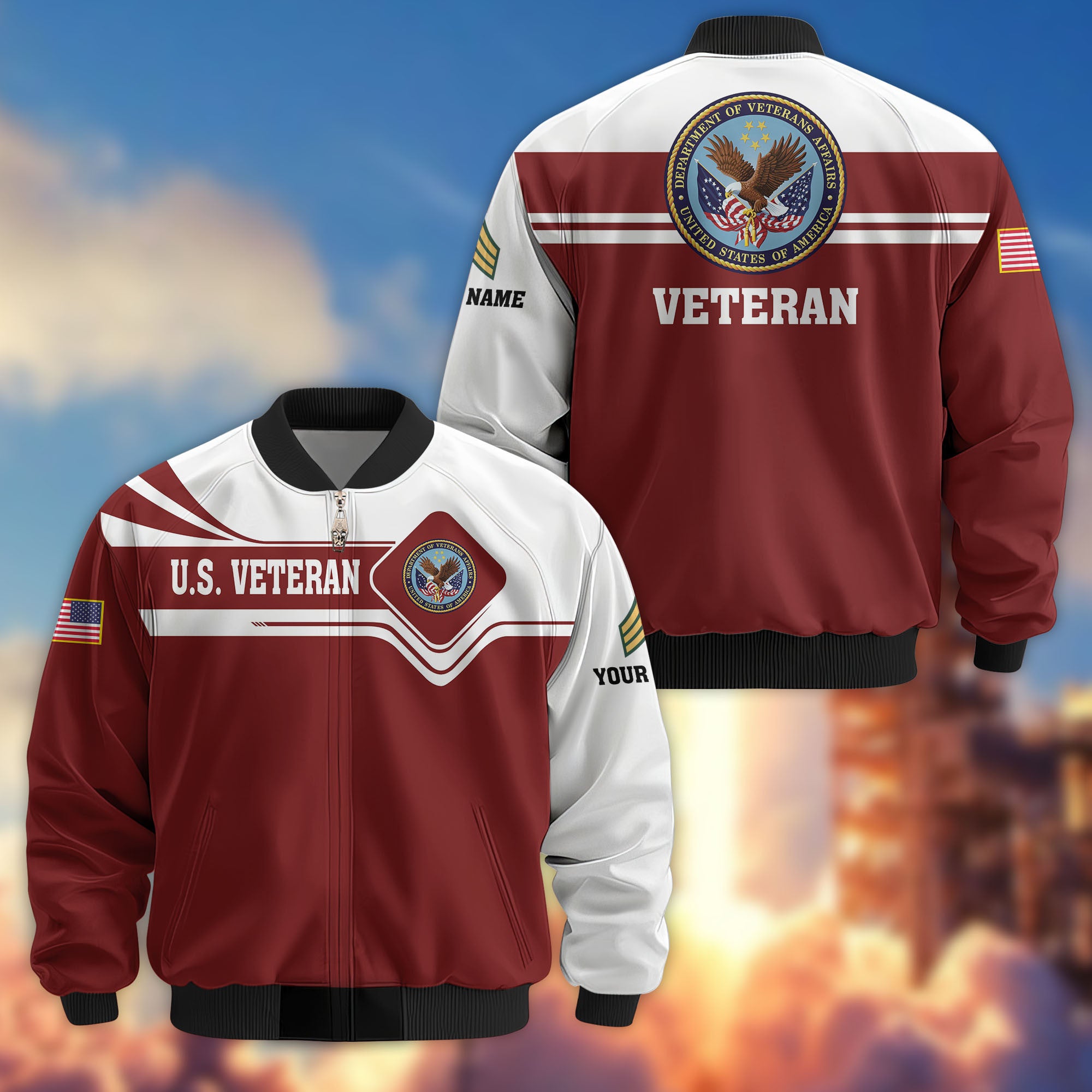 Premium Custom US Veteran Bomber Jacket VPVC802707, Gifts For US Veteran, Gifts On Father's Day, Veterans Day.