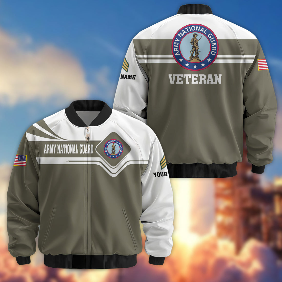 Premium Custom US Army National Guard Veteran Bomber Jacket VPVC802708, Gifts For Army National Guard Veteran, Gifts On Father's Day, Veterans Day.