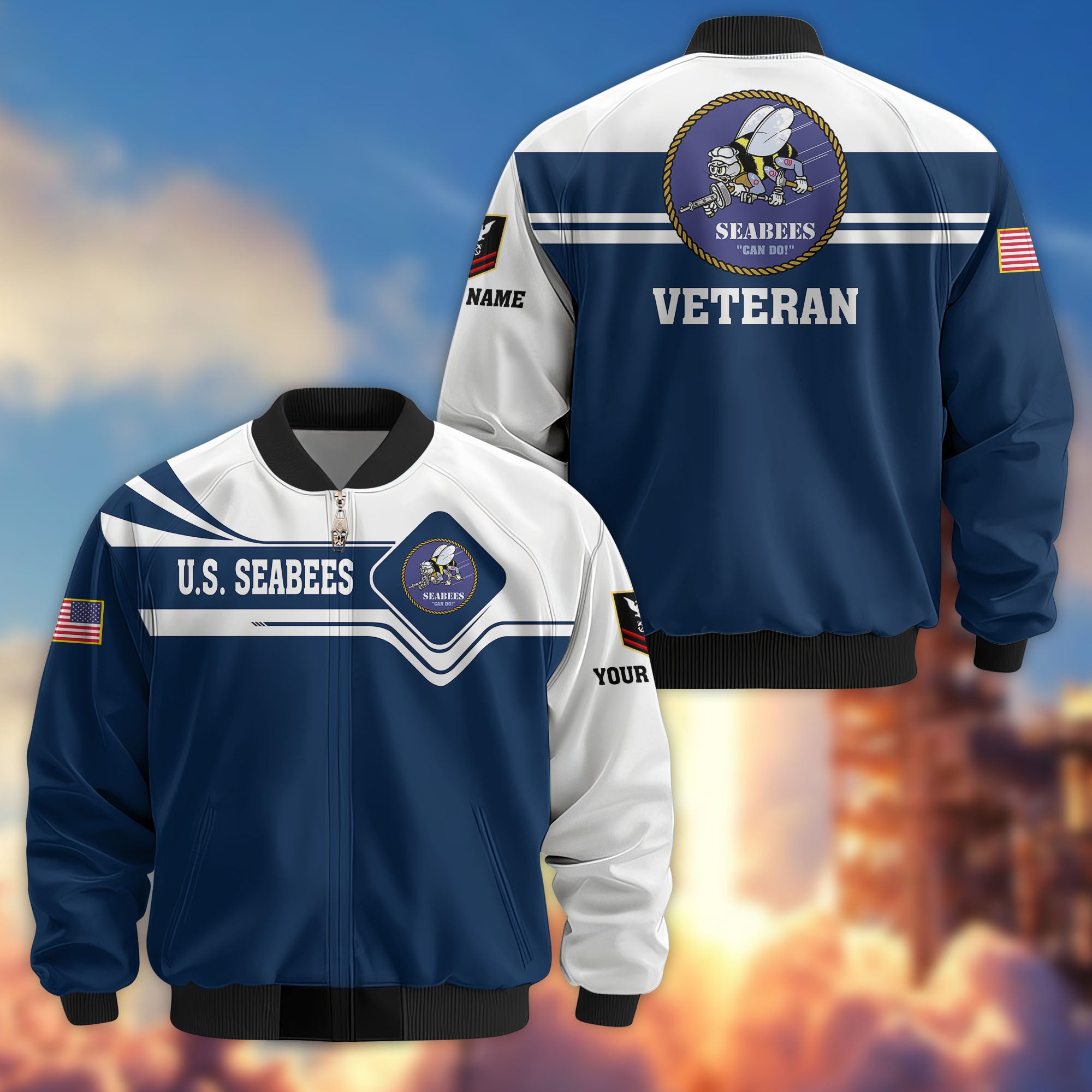 Premium Custom US Seabees Bomber Jacket VPVC802709, Gifts For Seabees Veteran, Gifts On Father's Day, Veterans Day.