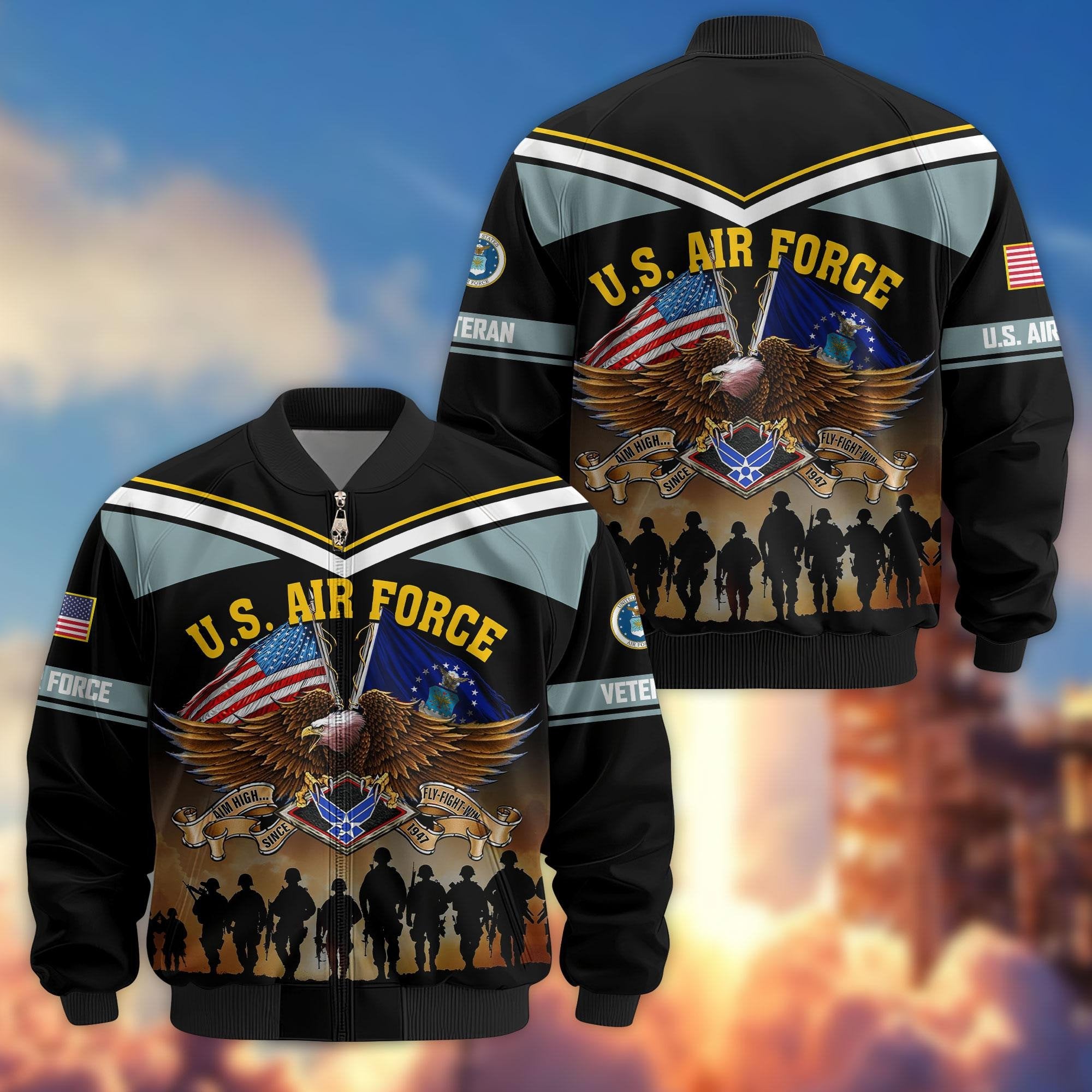 Premium US Veterans Bomber Jacket ATTN060822, Gifts For US Veterans, Gifts On Father's Day, Veterans Day.
