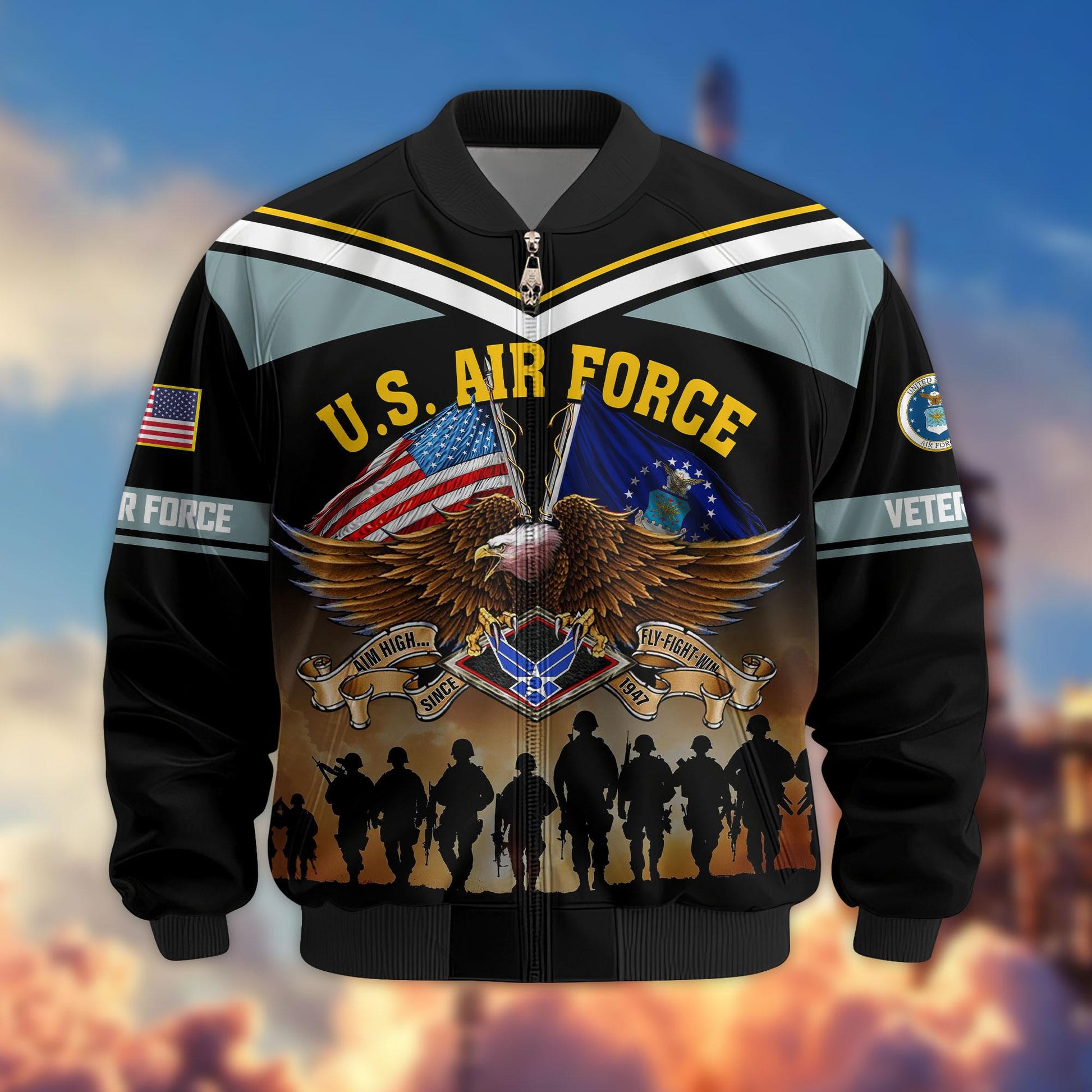 Premium US Veterans Bomber Jacket ATTN060822, Gifts For US Veterans, Gifts On Father's Day, Veterans Day.