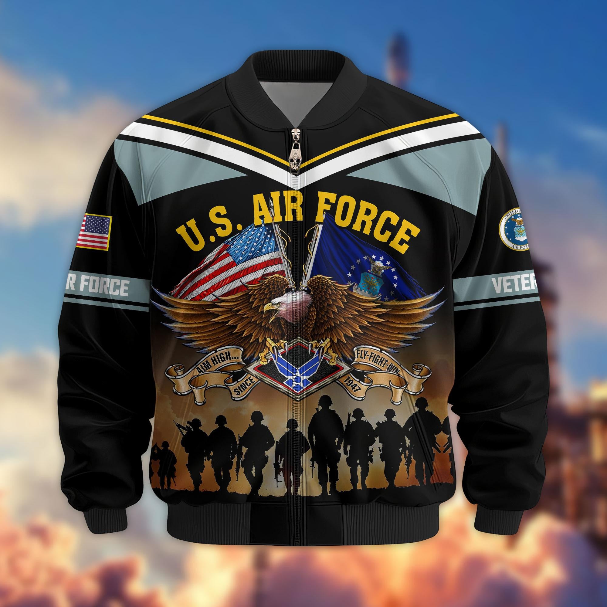 Premium US Veterans Bomber Jacket ATTN060822, Gifts For US Veterans, Gifts On Father's Day, Veterans Day.