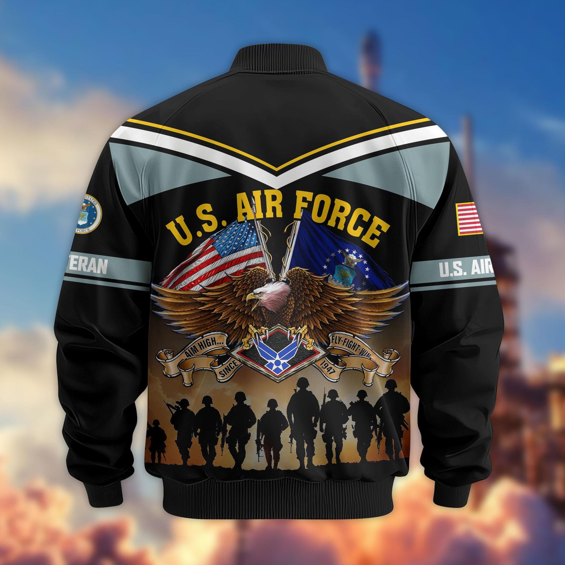 Premium US Veterans Bomber Jacket ATTN060822, Gifts For US Veterans, Gifts On Father's Day, Veterans Day.