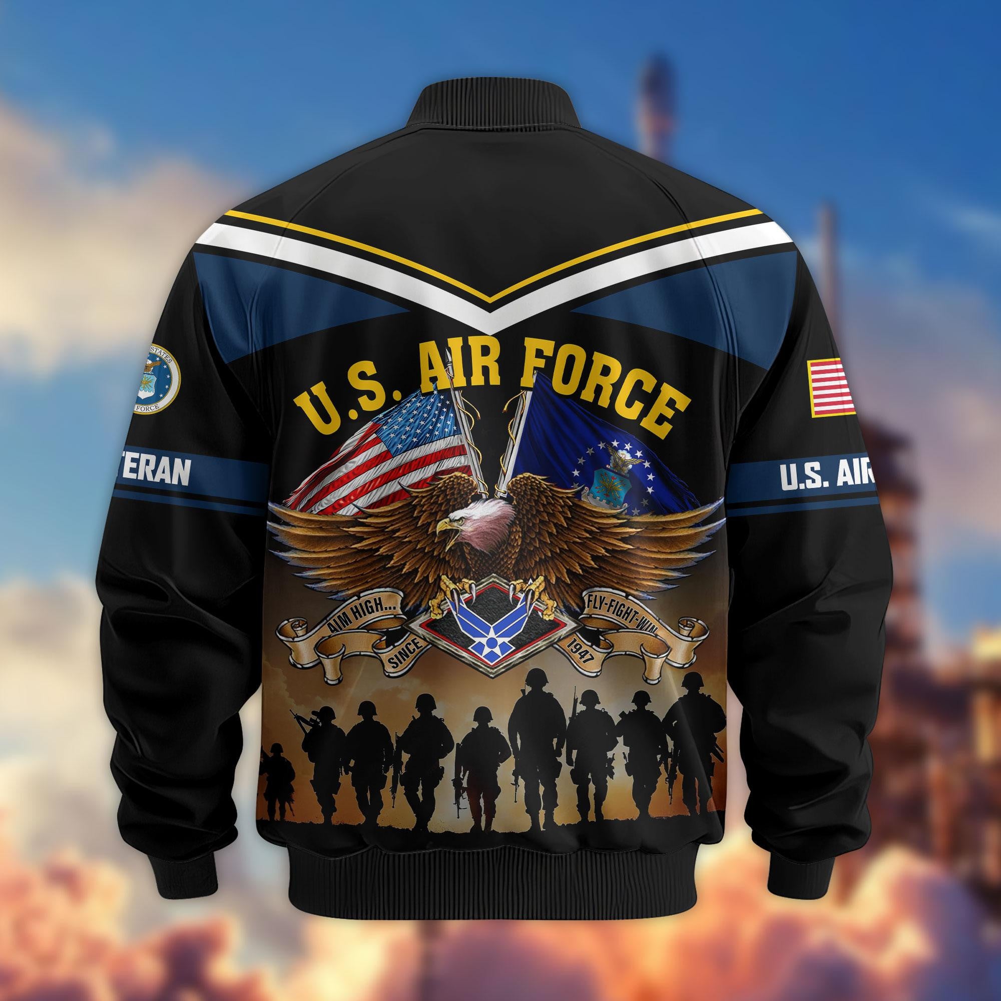 Premium US Veterans Bomber Jacket ATTN060822, Gifts For US Veterans, Gifts On Father's Day, Veterans Day.
