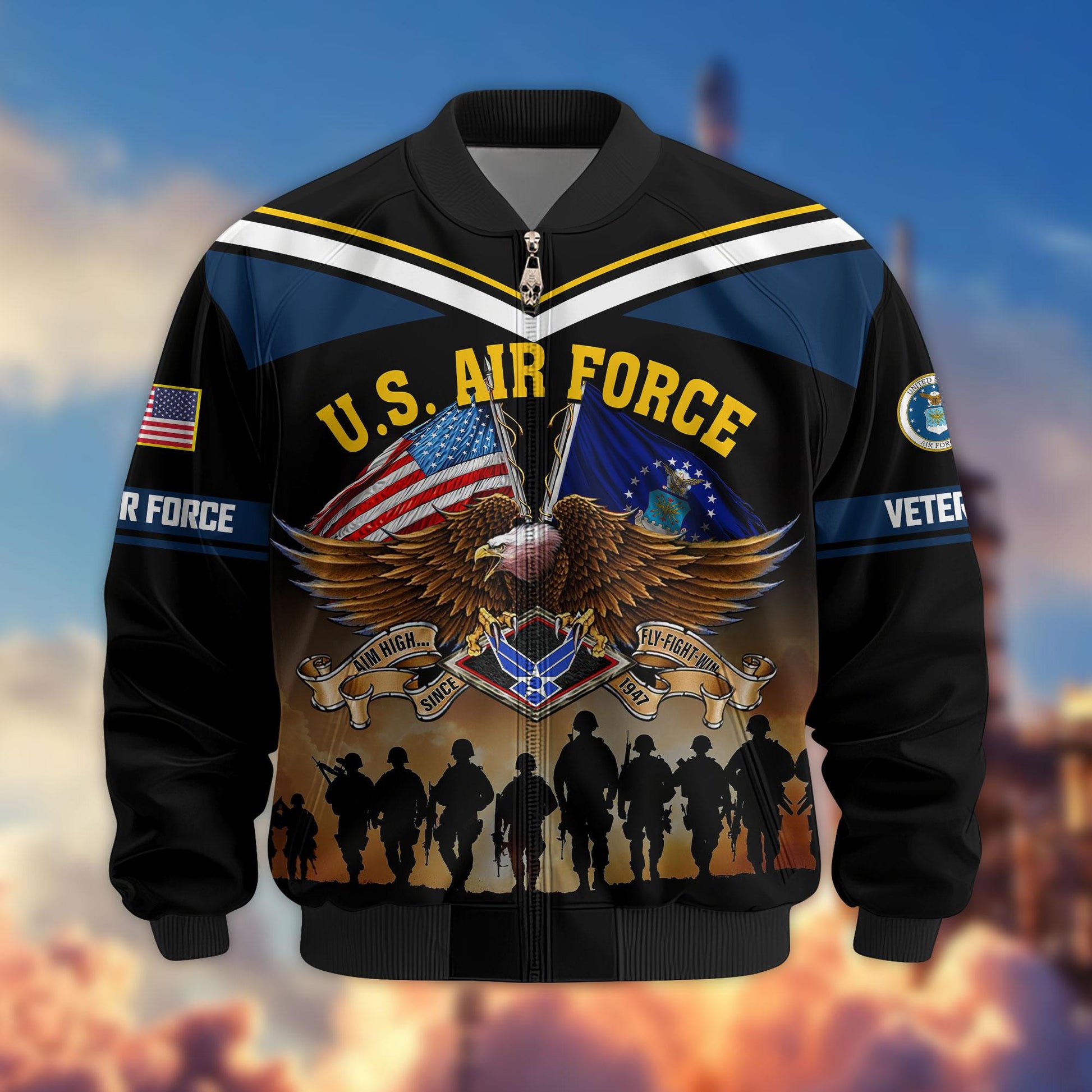 Premium US Veterans Bomber Jacket ATTN060822, Gifts For US Veterans, Gifts On Father's Day, Veterans Day.