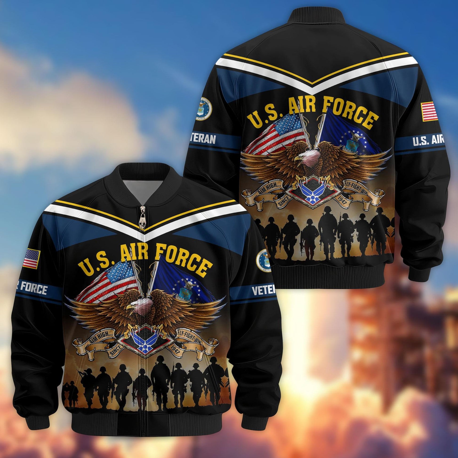 Premium US Veterans Bomber Jacket ATTN060822, Gifts For US Veterans, Gifts On Father's Day, Veterans Day.