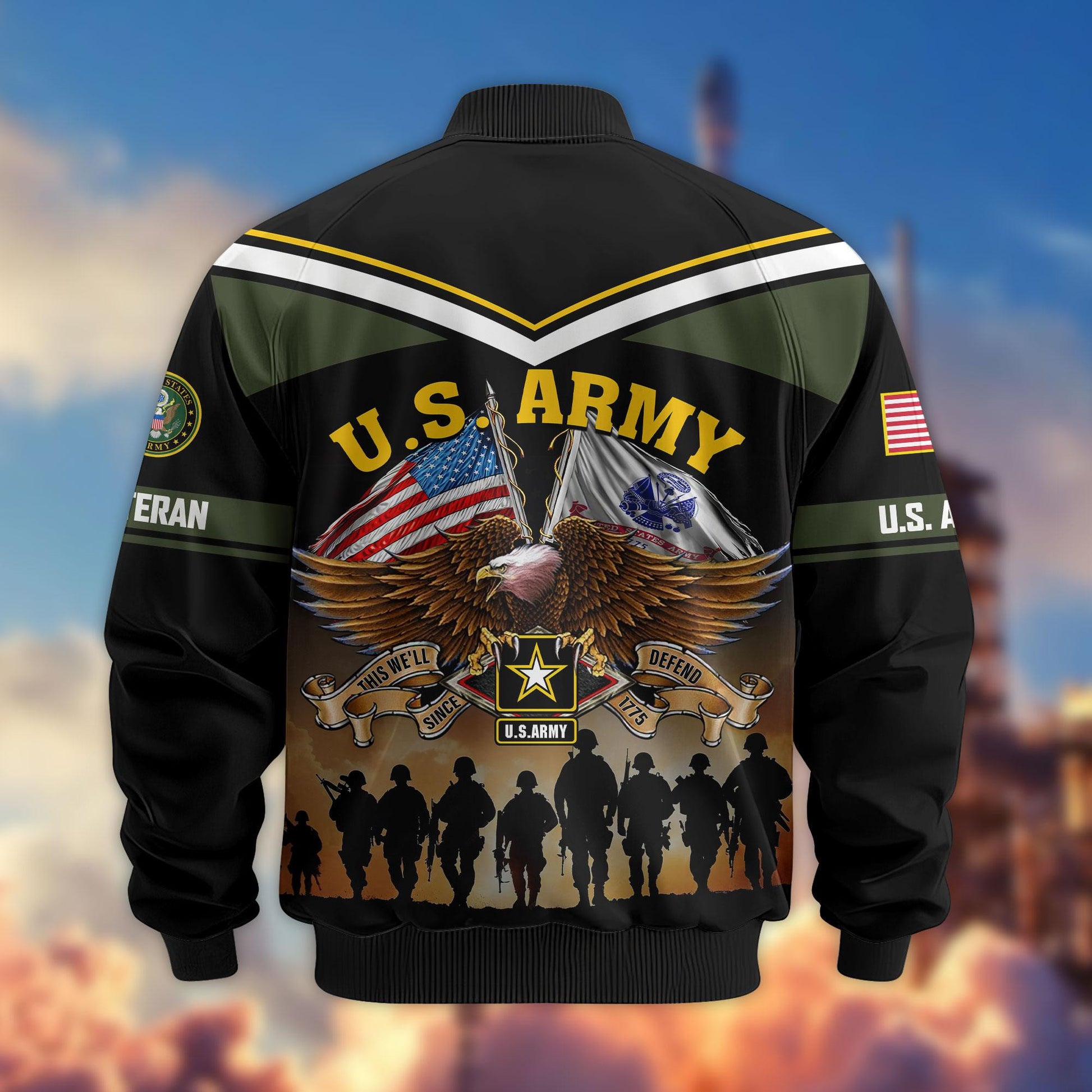 Premium US Veterans Bomber Jacket ATTN060822, Gifts For US Veterans, Gifts On Father's Day, Veterans Day.
