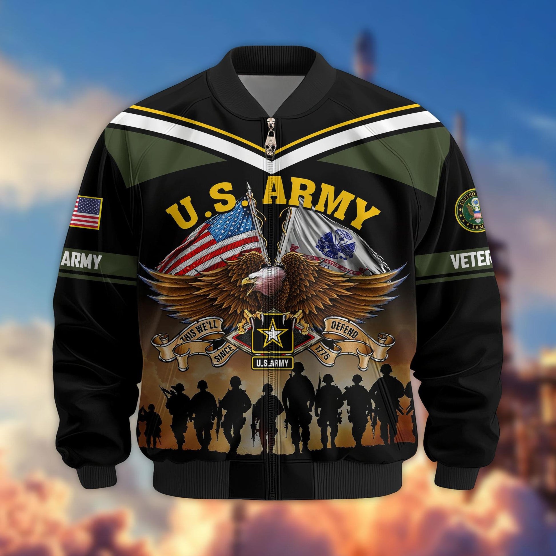 Premium US Veterans Bomber Jacket ATTN060822, Gifts For US Veterans, Gifts On Father's Day, Veterans Day.