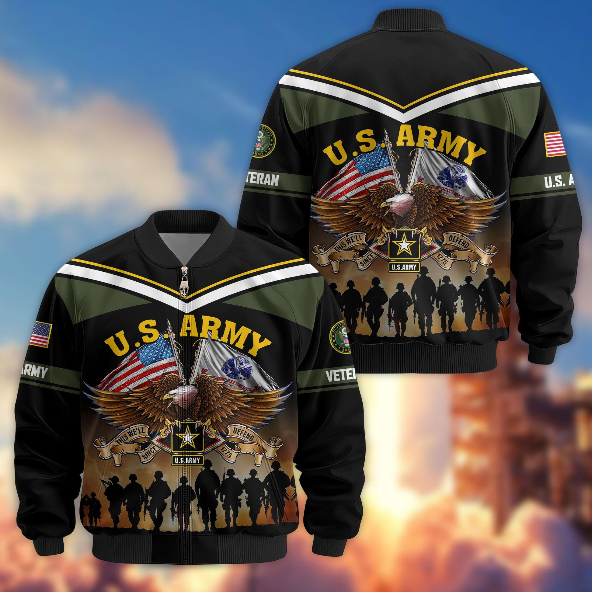 Premium US Veterans Bomber Jacket ATTN060822, Gifts For US Veterans, Gifts On Father's Day, Veterans Day.