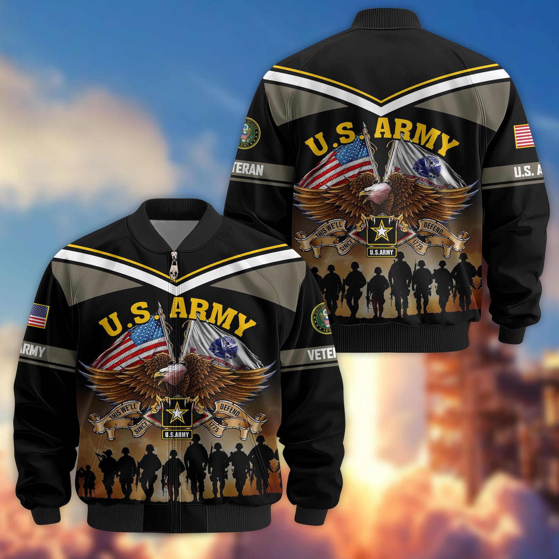 Premium US Veterans Bomber Jacket ATTN060822, Gifts For US Veterans, Gifts On Father's Day, Veterans Day.