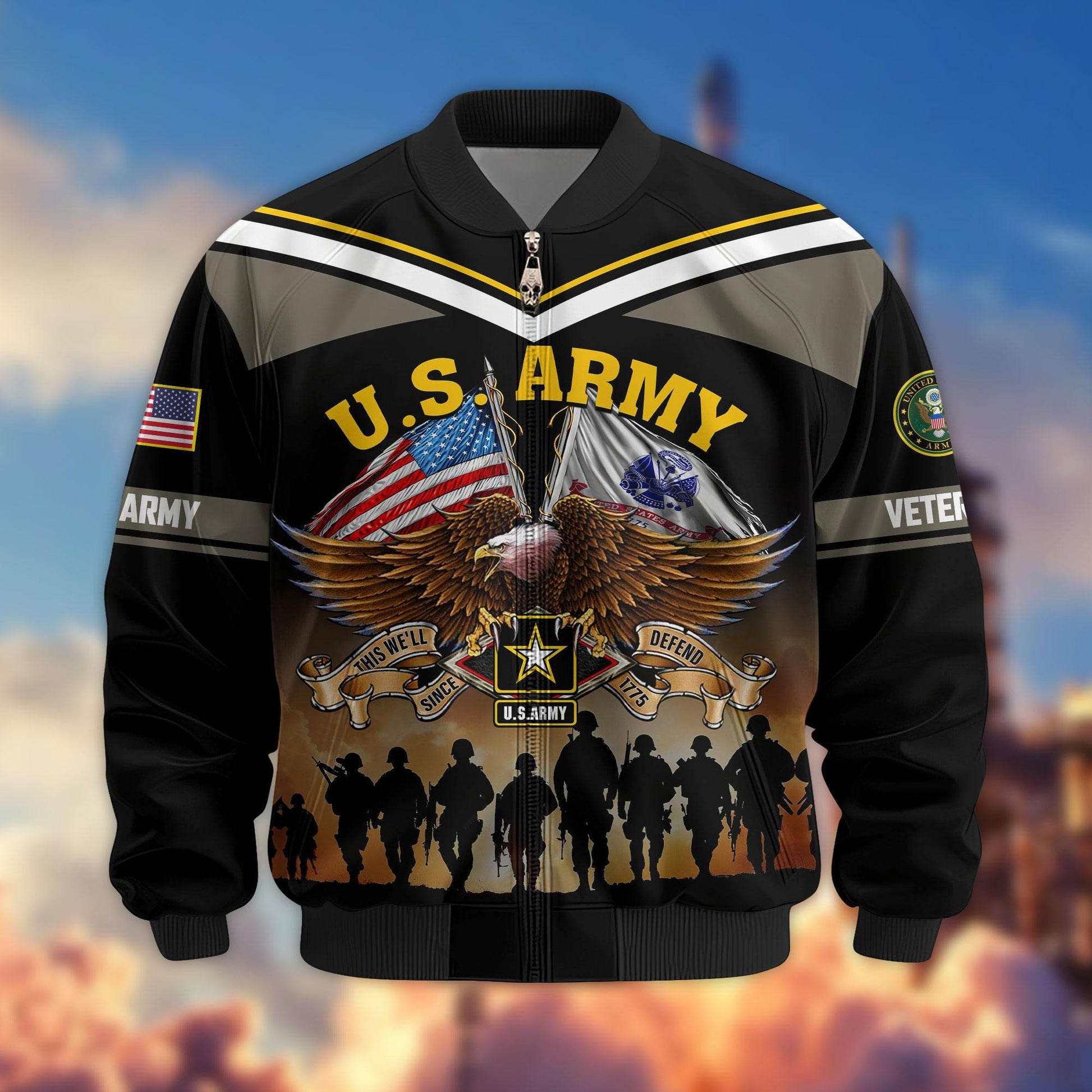 Premium US Veterans Bomber Jacket ATTN060822, Gifts For US Veterans, Gifts On Father's Day, Veterans Day.