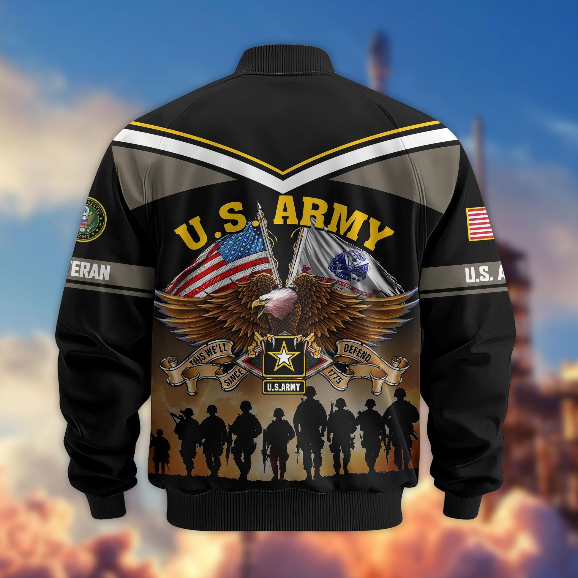 Premium US Veterans Bomber Jacket ATTN060822, Gifts For US Veterans, Gifts On Father's Day, Veterans Day.