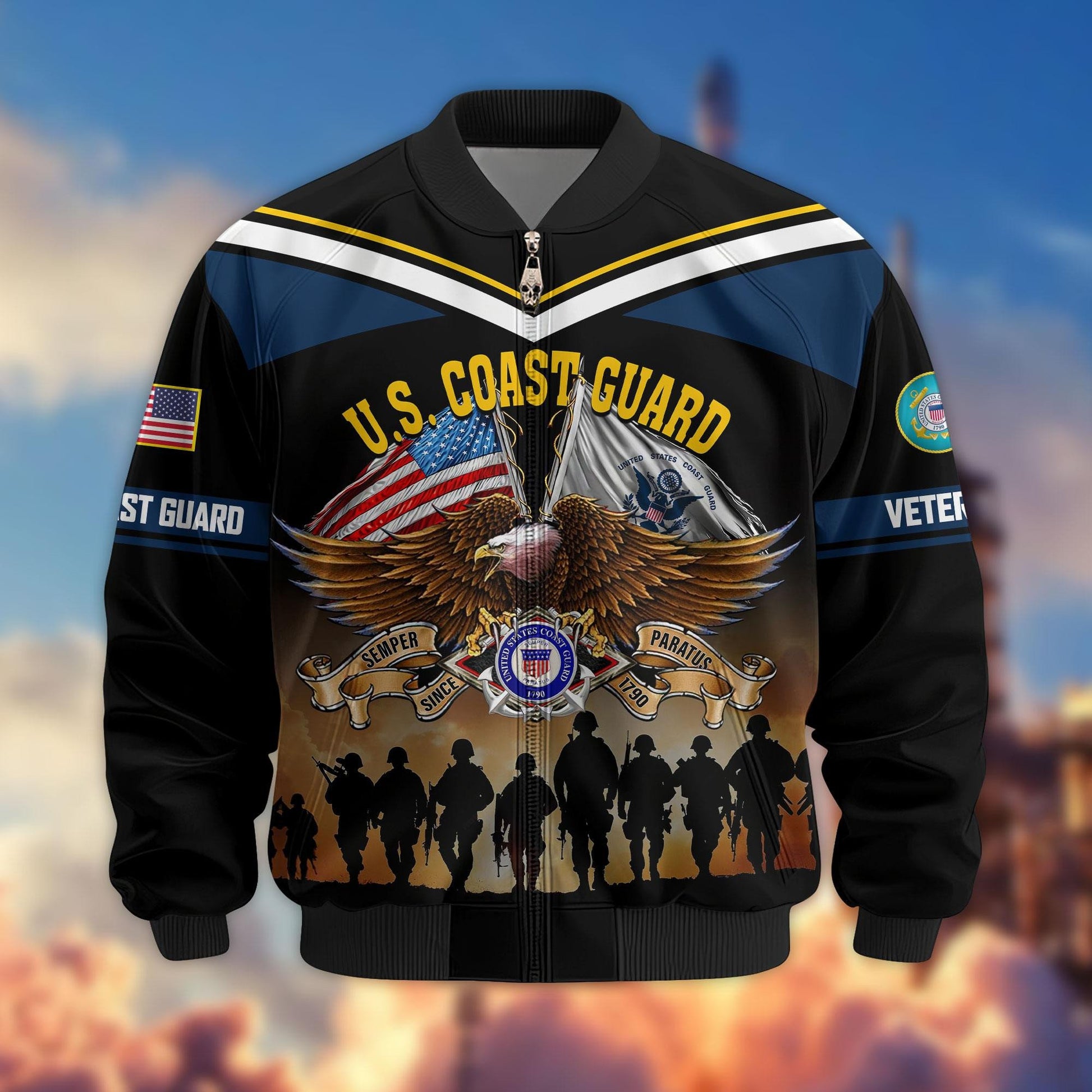 Premium US Veterans Bomber Jacket ATTN060822, Gifts For US Veterans, Gifts On Father's Day, Veterans Day.