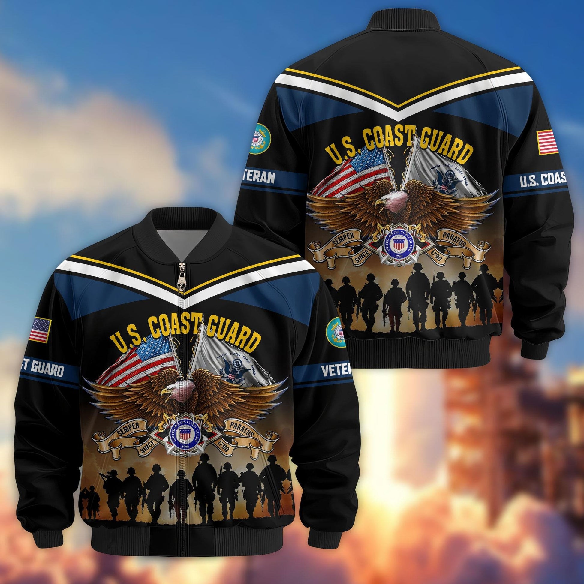 Premium US Veterans Bomber Jacket ATTN060822, Gifts For US Veterans, Gifts On Father's Day, Veterans Day.