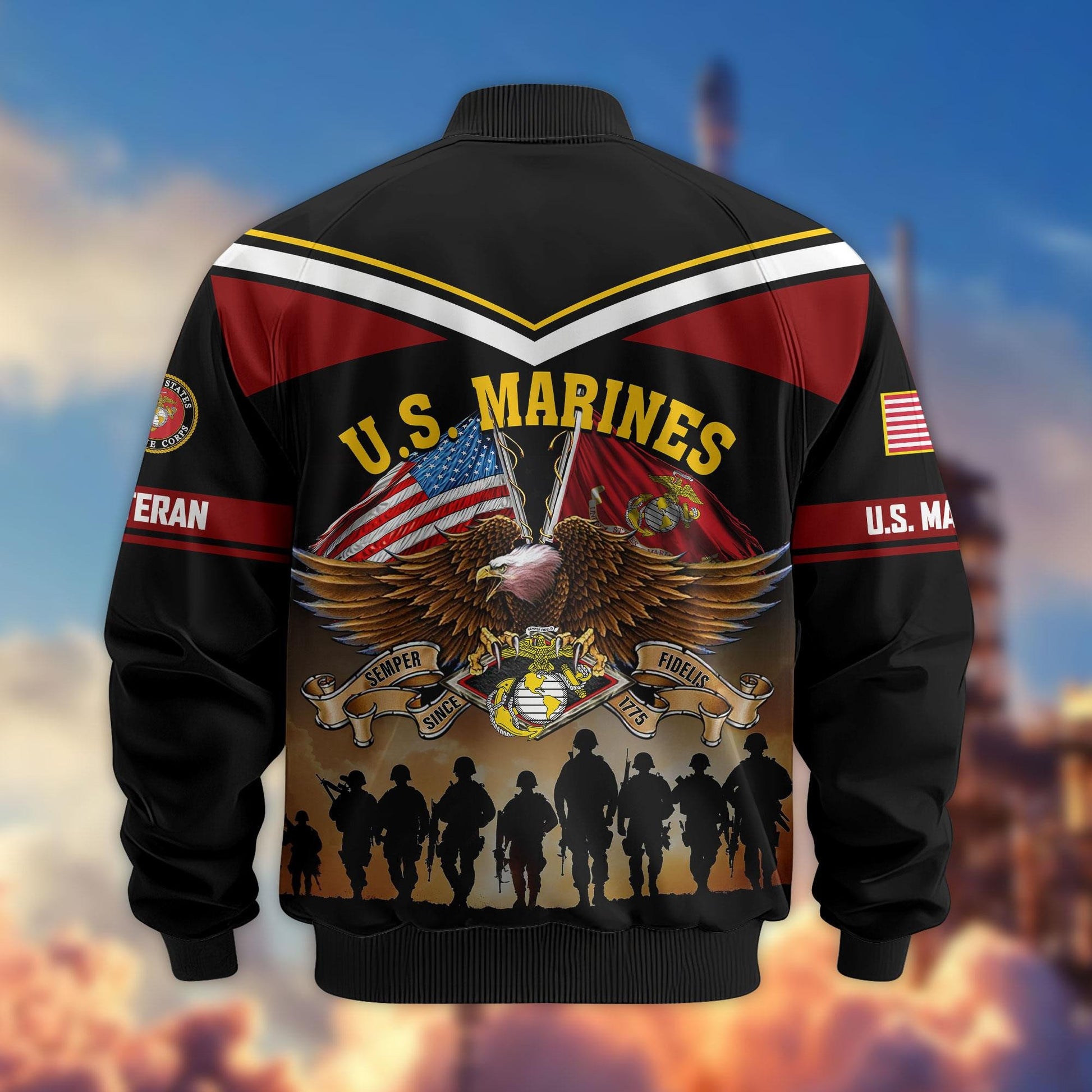 Premium US Veterans Bomber Jacket ATTN060822, Gifts For US Veterans, Gifts On Father's Day, Veterans Day.