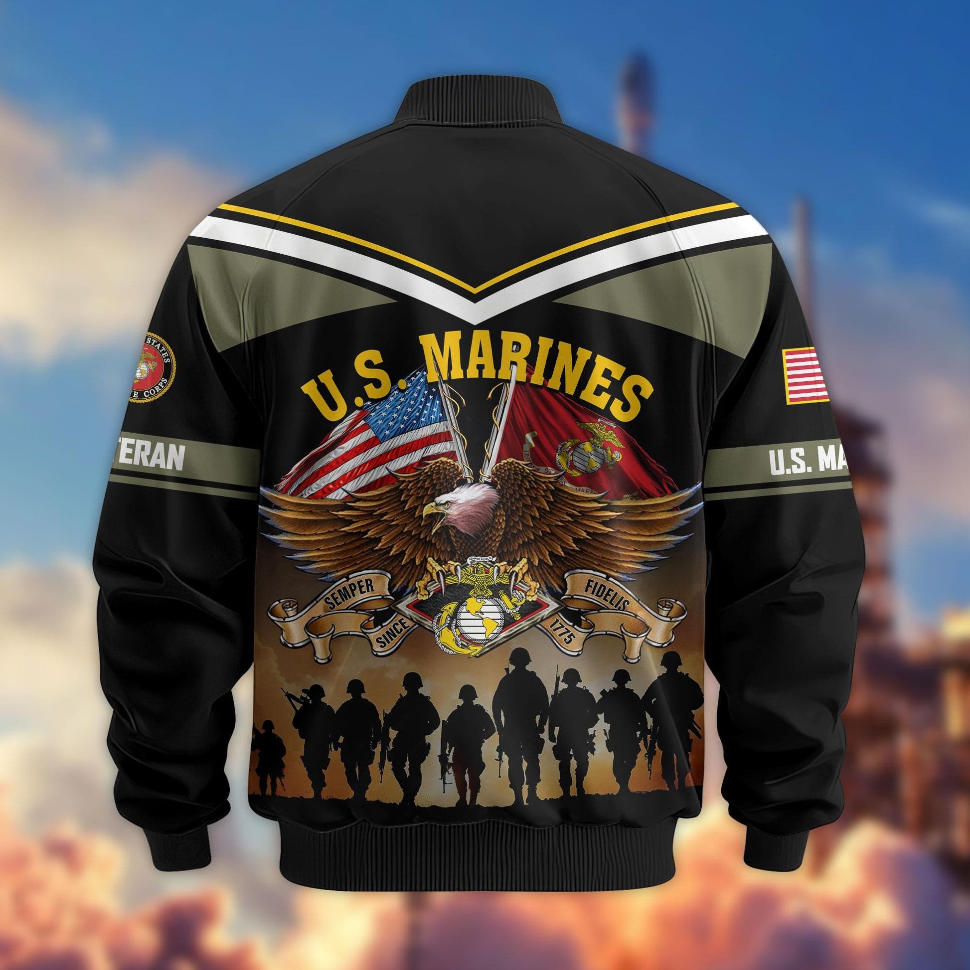 Premium US Veterans Bomber Jacket ATTN060822, Gifts For US Veterans, Gifts On Father's Day, Veterans Day.