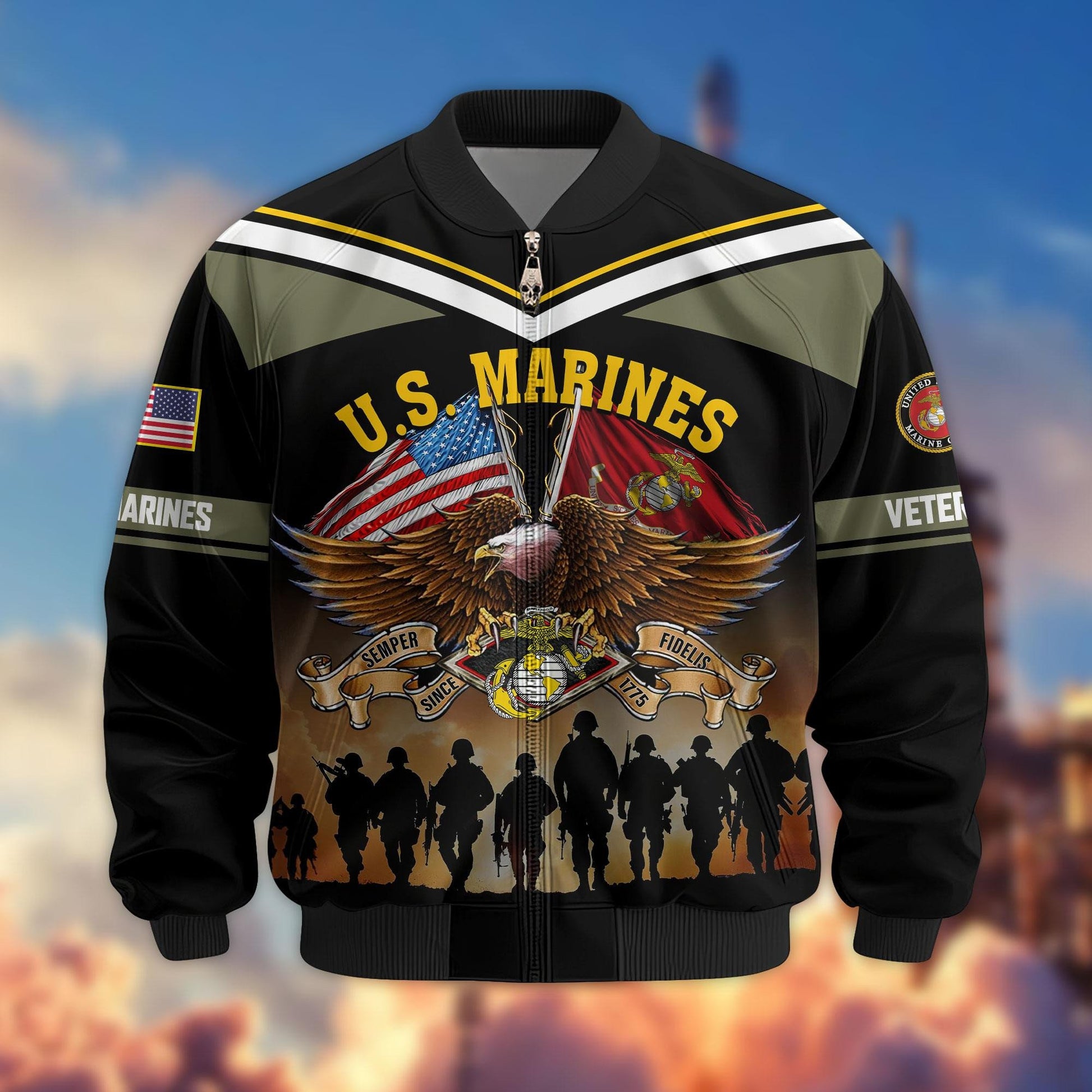 Premium US Veterans Bomber Jacket ATTN060822, Gifts For US Veterans, Gifts On Father's Day, Veterans Day.