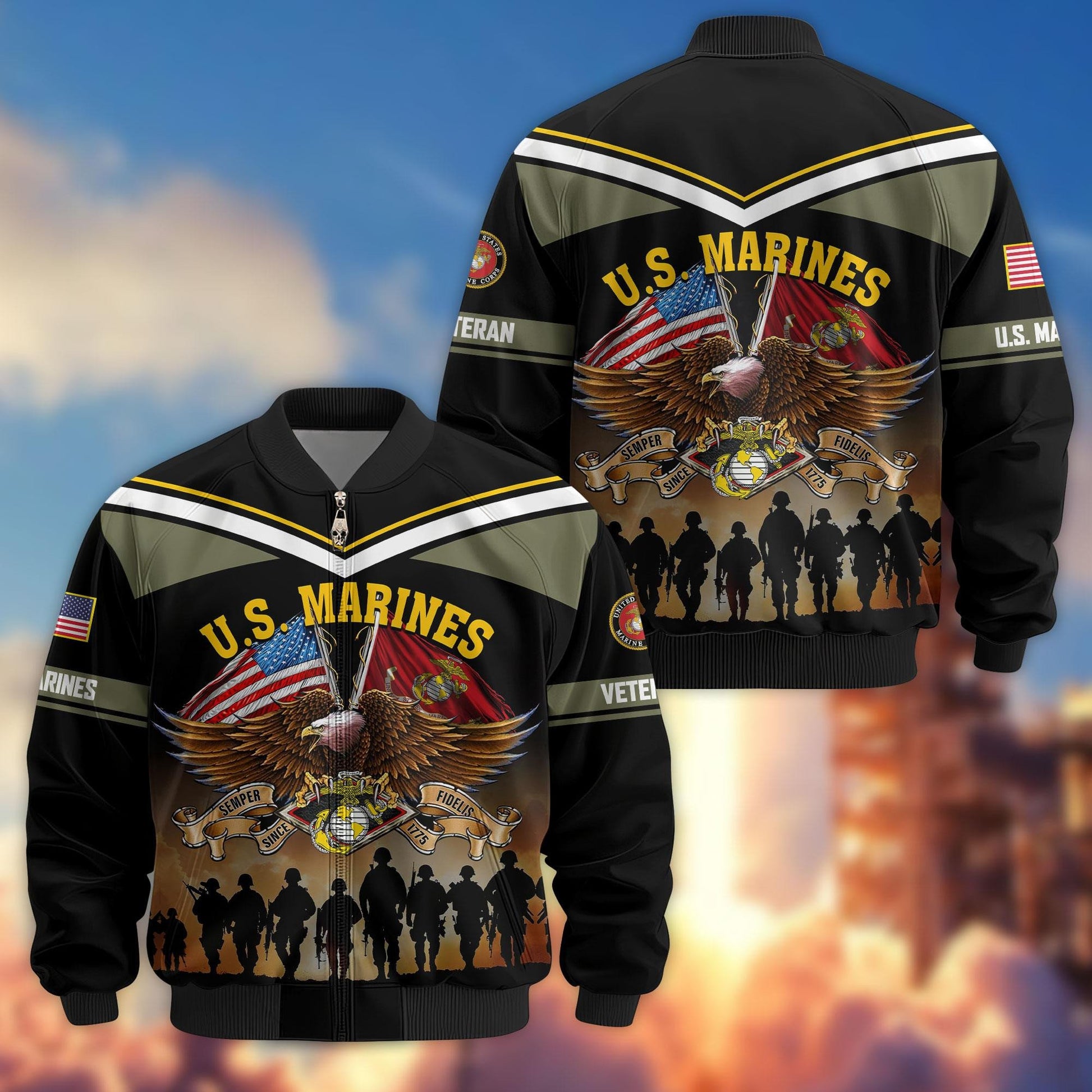Premium US Veterans Bomber Jacket ATTN060822, Gifts For US Veterans, Gifts On Father's Day, Veterans Day.