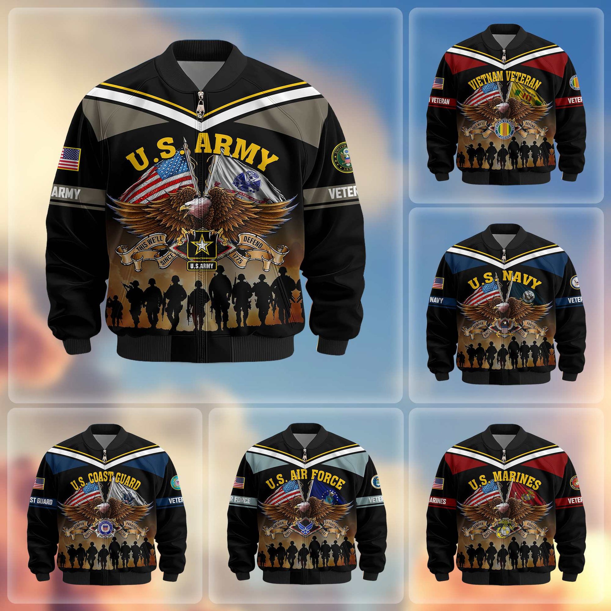 Premium US Veterans Bomber Jacket ATTN060822, Gifts For US Veterans, Gifts On Father's Day, Veterans Day.