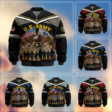 Premium US Veterans Bomber Jacket ATTN060822, Gifts For US Veterans, Gifts On Father's Day, Veterans Day.