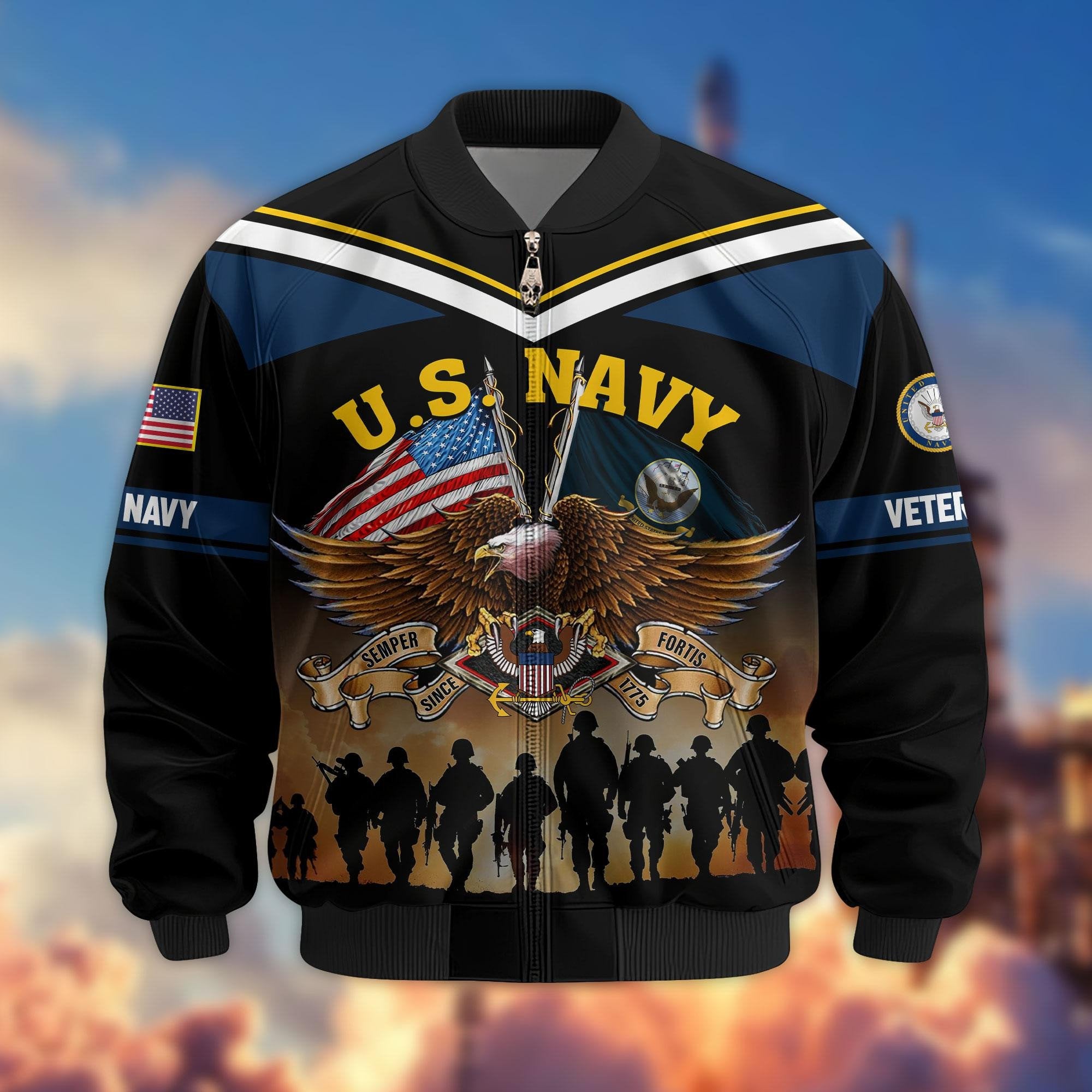 Premium US Veterans Bomber Jacket ATTN060822, Gifts For US Veterans, Gifts On Father's Day, Veterans Day.