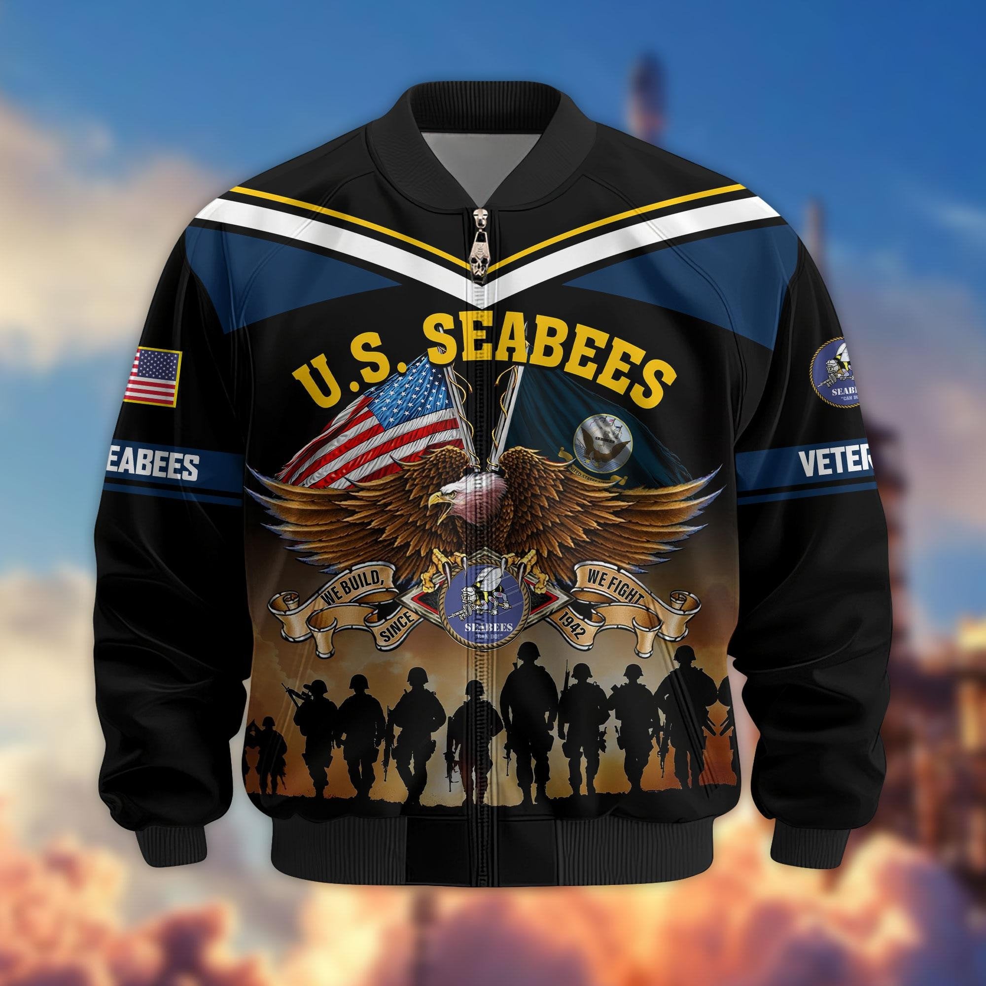 Premium US Veterans Bomber Jacket ATTN060822, Gifts For US Veterans, Gifts On Father's Day, Veterans Day.