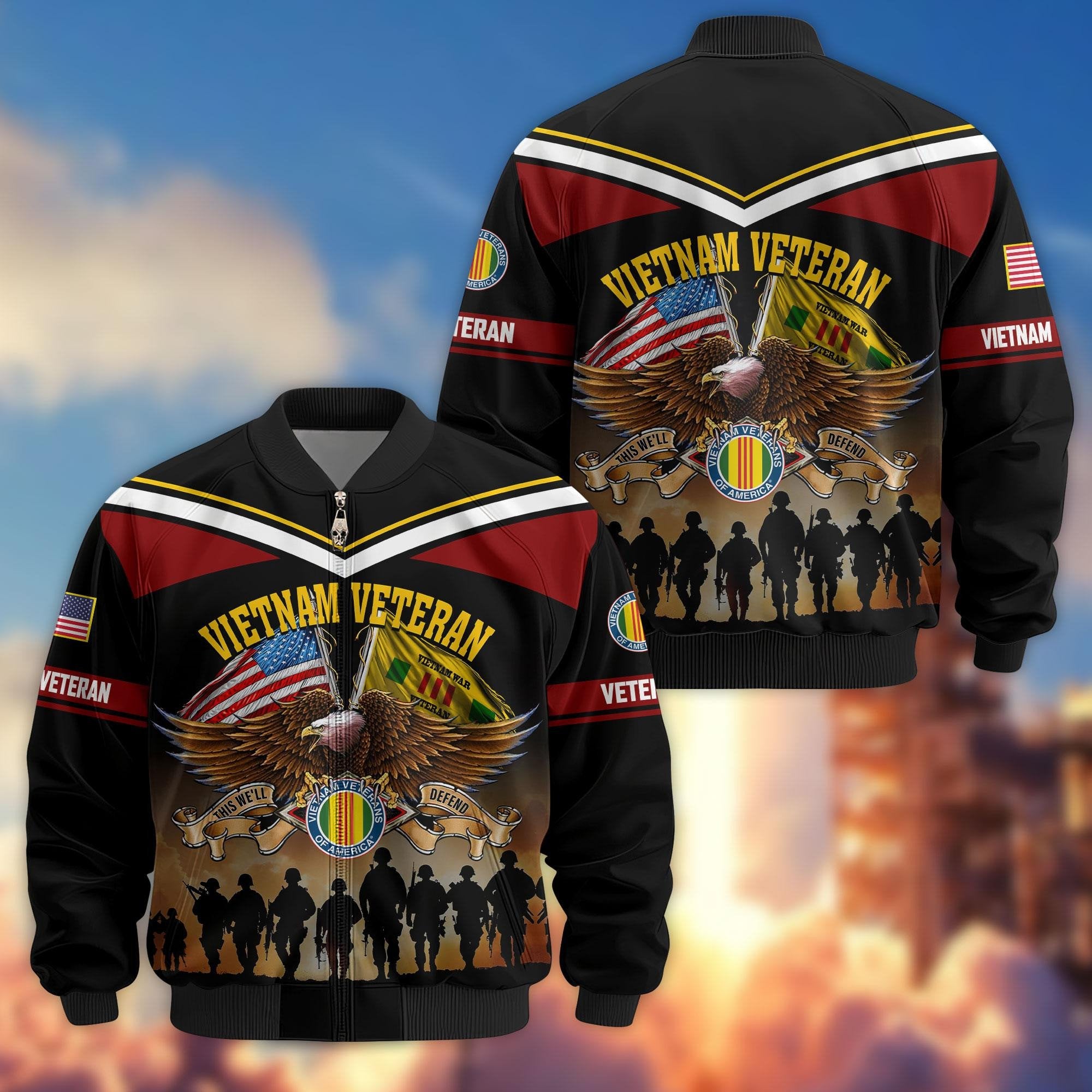 Premium US Veterans Bomber Jacket ATTN060822, Gifts For US Veterans, Gifts On Father's Day, Veterans Day.
